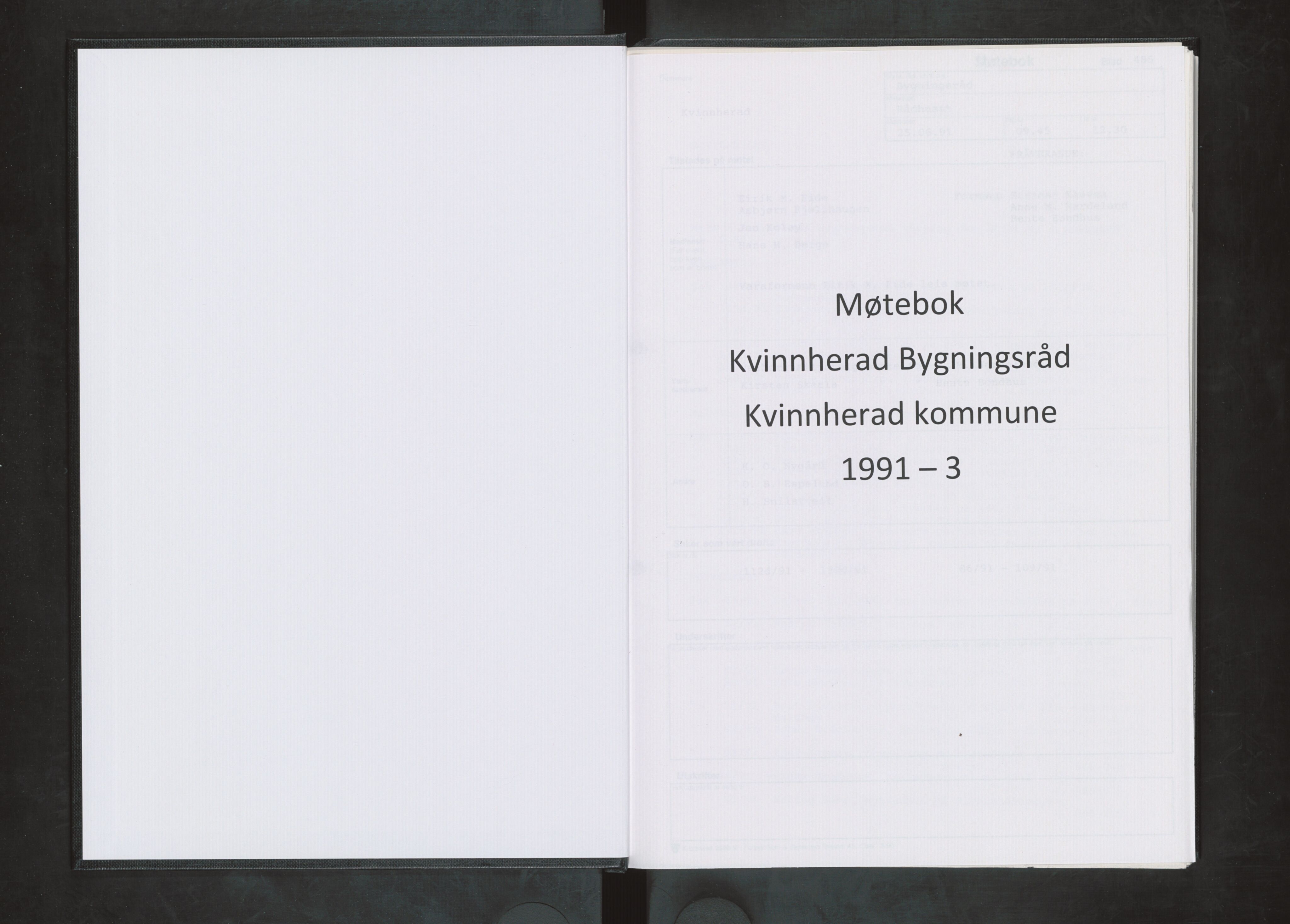 Kvinnherad kommune. Bygningsrådet , IKAH/1224-511/A/Aa/L0073: Møtebok for Kvinnherad bygningsråd, 1991