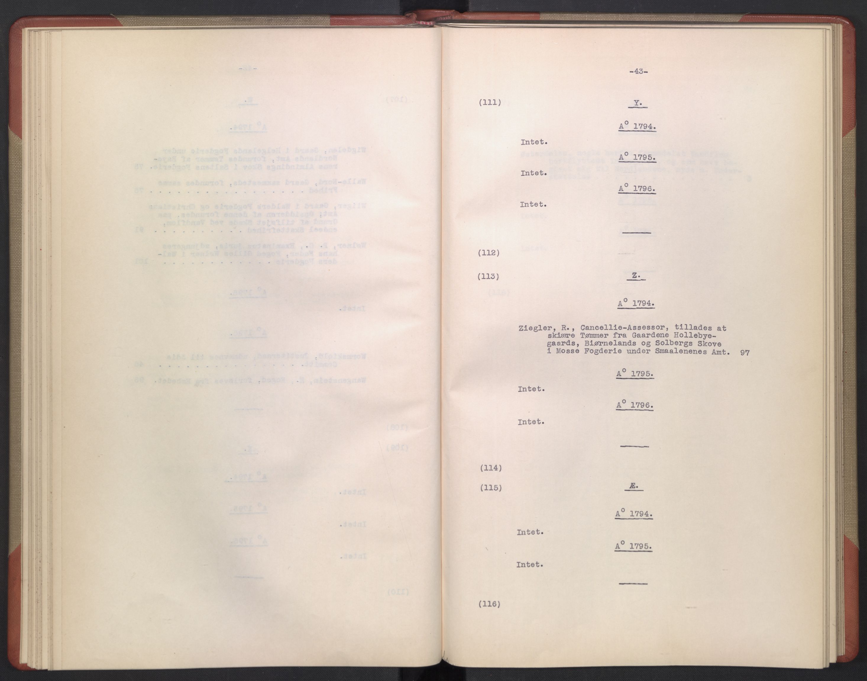 Avskriftsamlingen, RA/EA-4022/F/Fb/L0128: Registratur over norske Relasjons- og  resolusjonsprotokoller, 1794-1796, s. 45