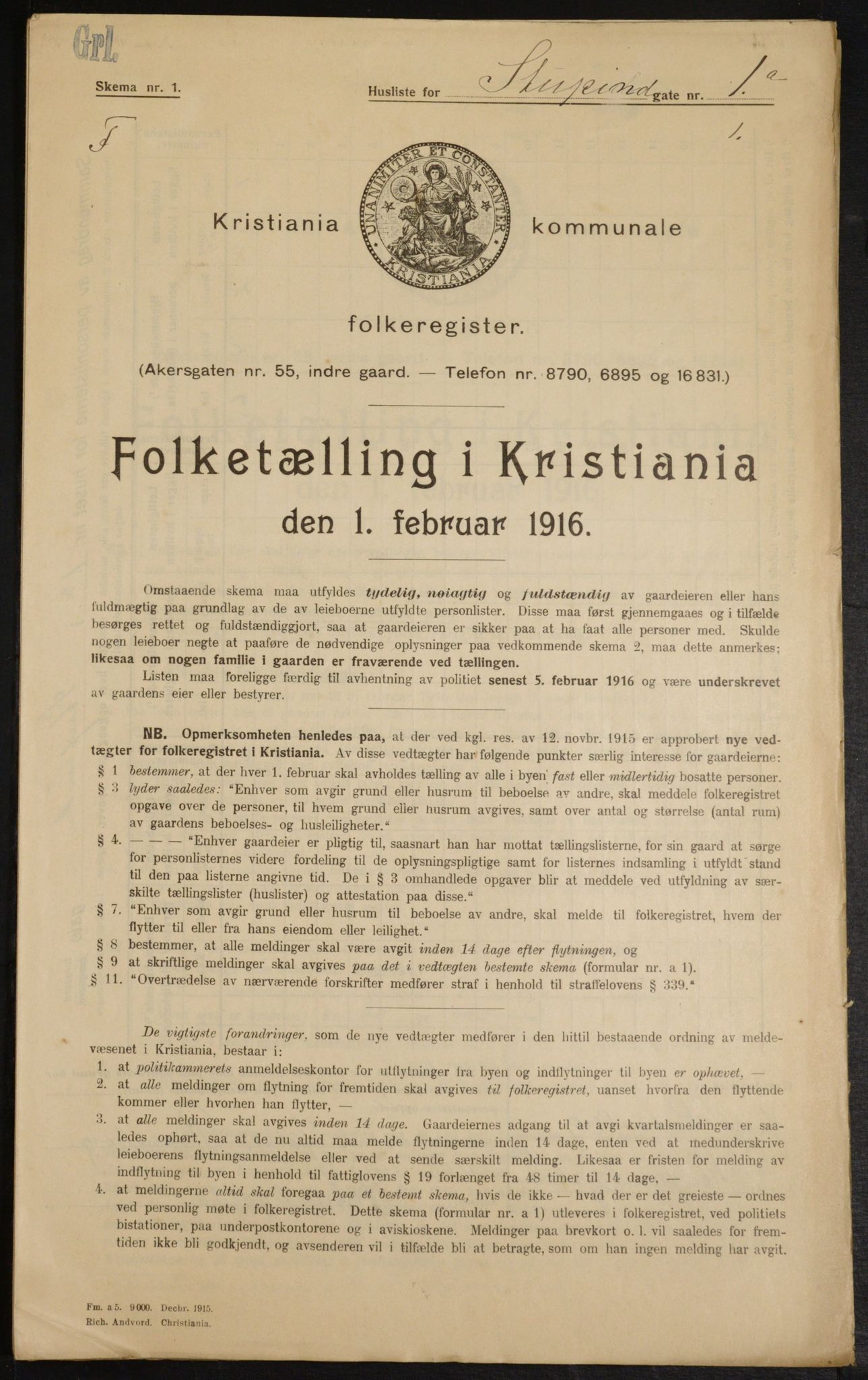 OBA, Kommunal folketelling 1.2.1916 for Kristiania, 1916, s. 107284
