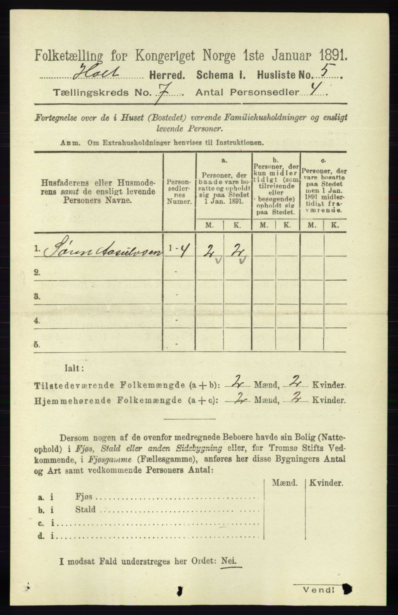 RA, Folketelling 1891 for 0914 Holt herred, 1891, s. 3299