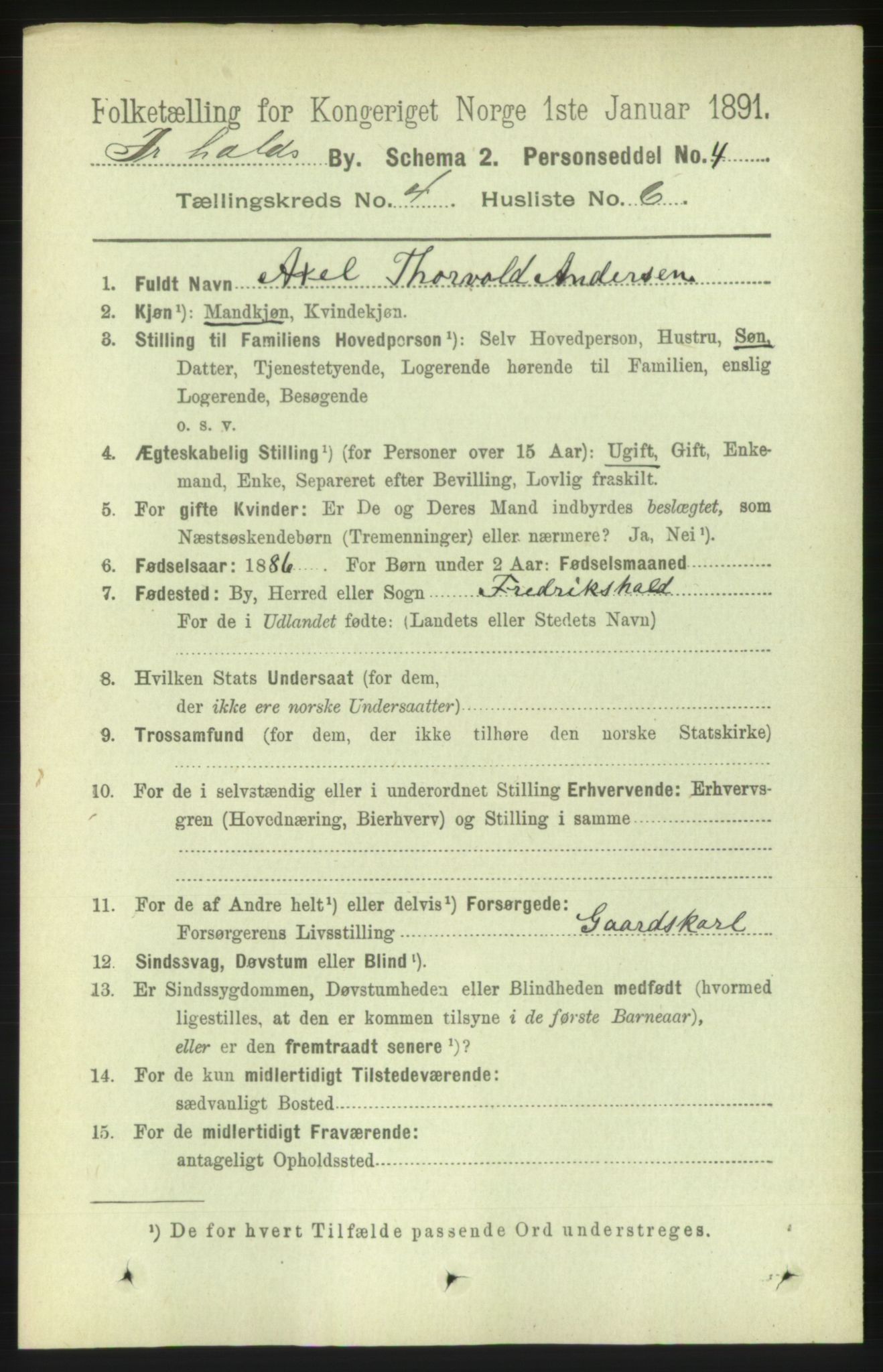 RA, Folketelling 1891 for 0101 Fredrikshald kjøpstad, 1891, s. 3794