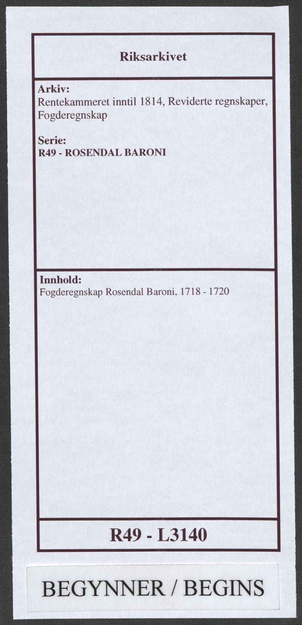 Rentekammeret inntil 1814, Reviderte regnskaper, Fogderegnskap, RA/EA-4092/R49/L3140: Fogderegnskap Rosendal Baroni, 1718-1720, s. 1