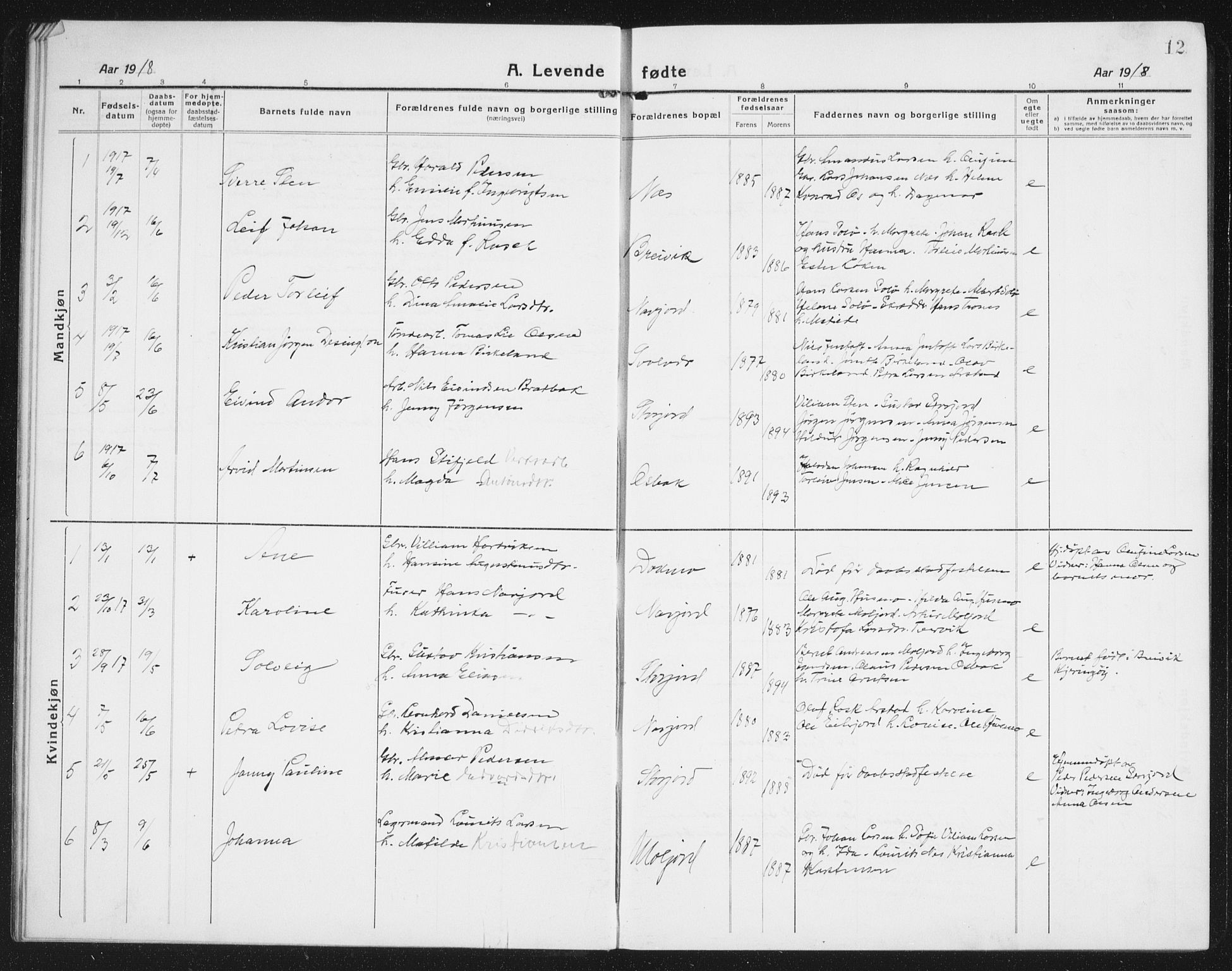 Ministerialprotokoller, klokkerbøker og fødselsregistre - Nordland, AV/SAT-A-1459/846/L0656: Klokkerbok nr. 846C06, 1917-1936, s. 12