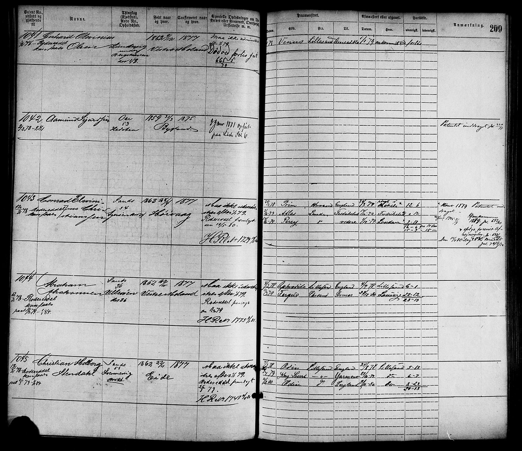 Lillesand mønstringskrets, SAK/2031-0014/F/Fa/L0004: Annotasjonsrulle nr 1-1920 med register, G-1, 1869-1891, s. 235