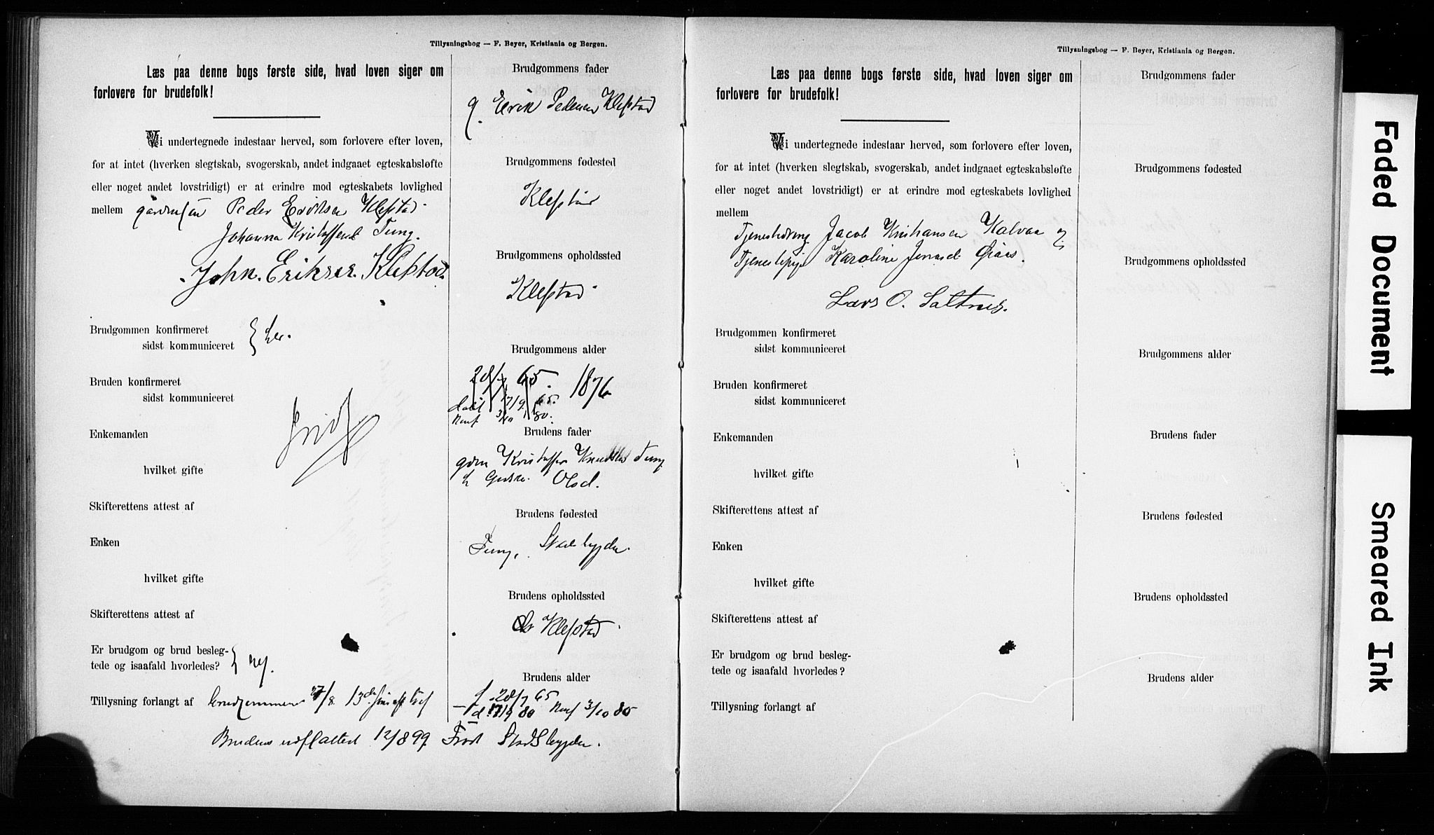 Hurum kirkebøker, AV/SAKO-A-229/H/Hb/L0001: Forlovererklæringer nr. 1, 1890-1899
