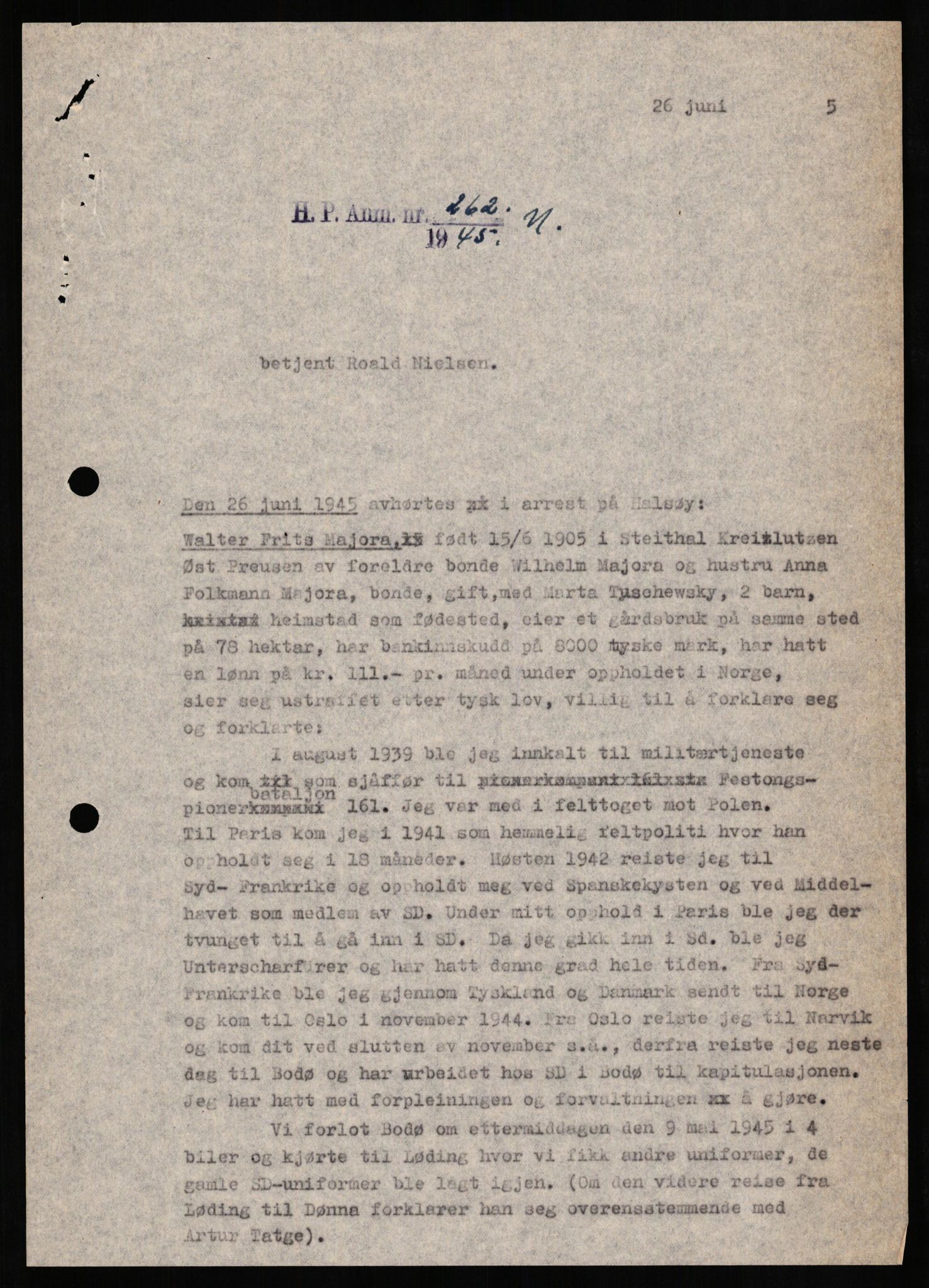 Forsvaret, Forsvarets overkommando II, AV/RA-RAFA-3915/D/Db/L0021: CI Questionaires. Tyske okkupasjonsstyrker i Norge. Tyskere., 1945-1946, s. 103