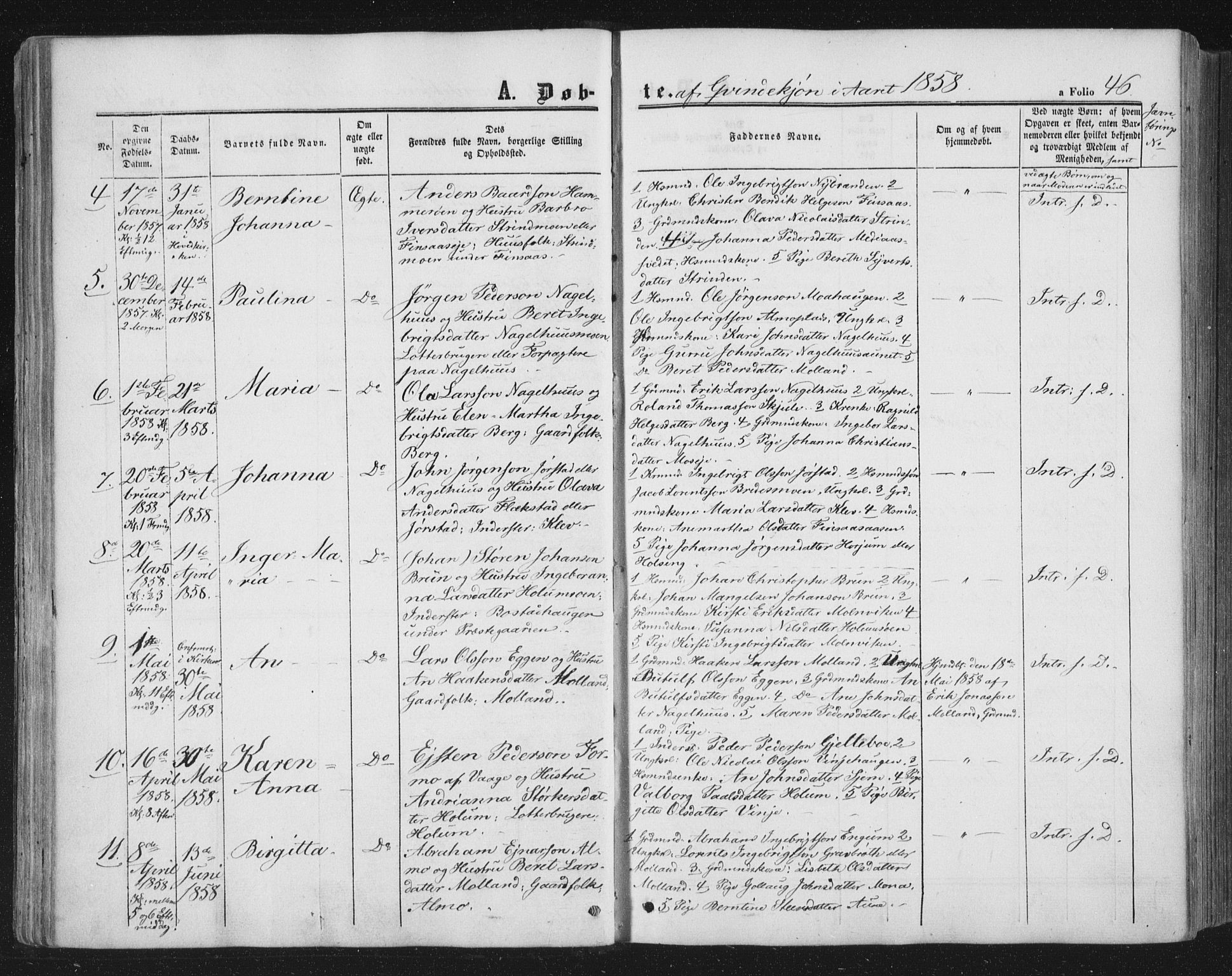 Ministerialprotokoller, klokkerbøker og fødselsregistre - Nord-Trøndelag, SAT/A-1458/749/L0472: Ministerialbok nr. 749A06, 1857-1873, s. 46