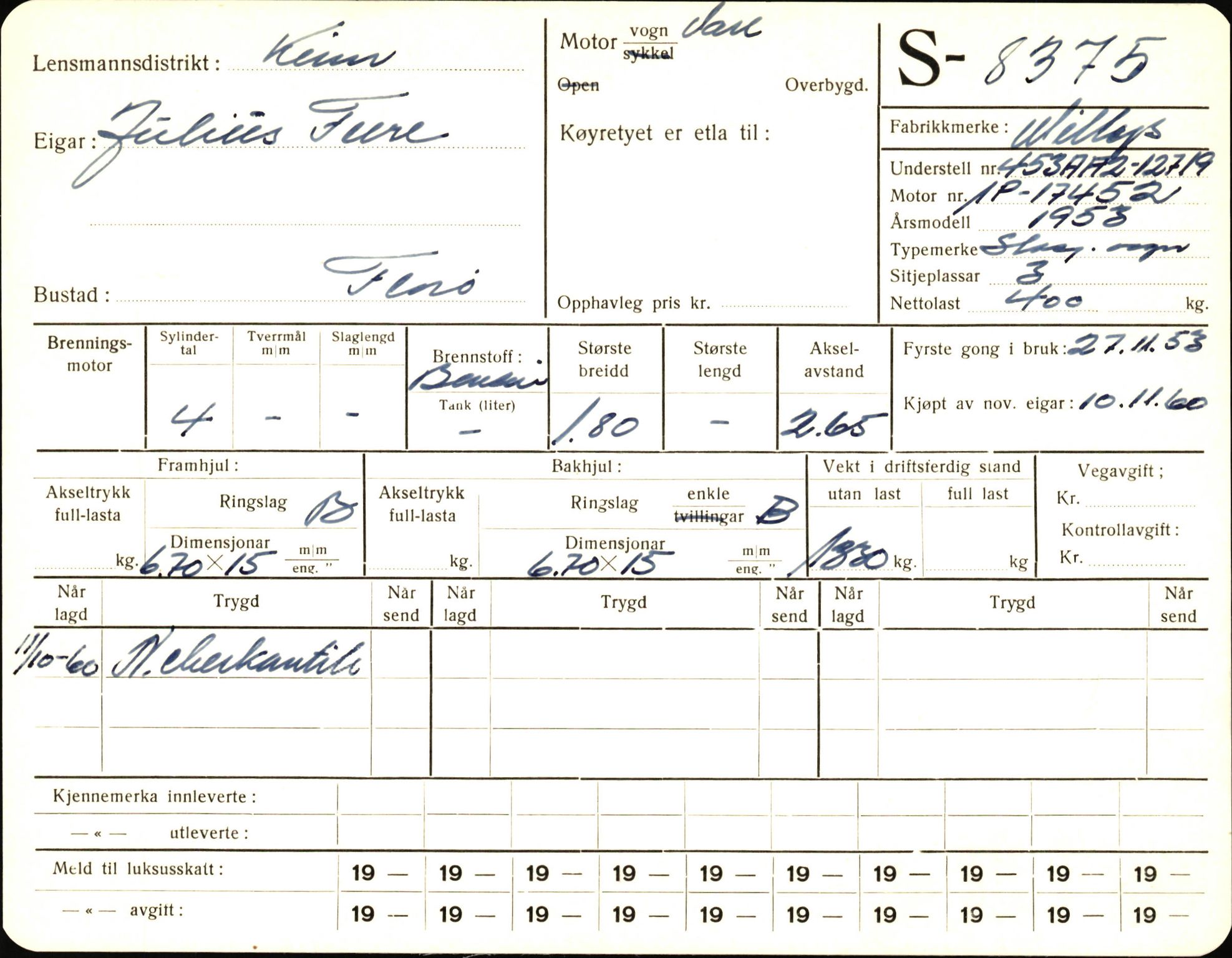 Statens vegvesen, Sogn og Fjordane vegkontor, AV/SAB-A-5301/4/F/L0006: Registerkort utmeldte Fjordane S8300-9500, 1930-1961, s. 118