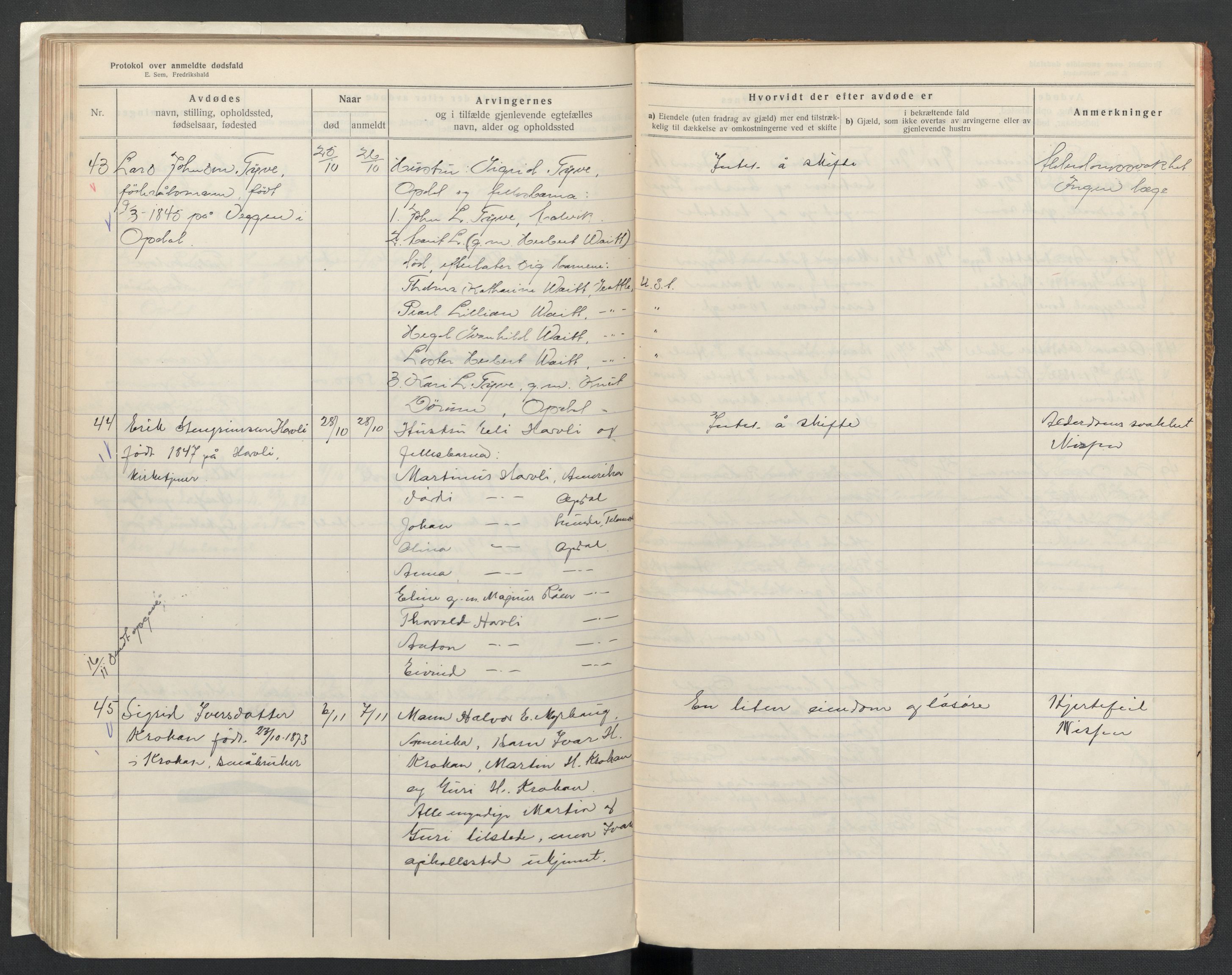 Oppdal lensmannskontor, SAT/A-1073/1/02/L0003: 2.01.03 Dødsfallsprotokoll, 1919-1929