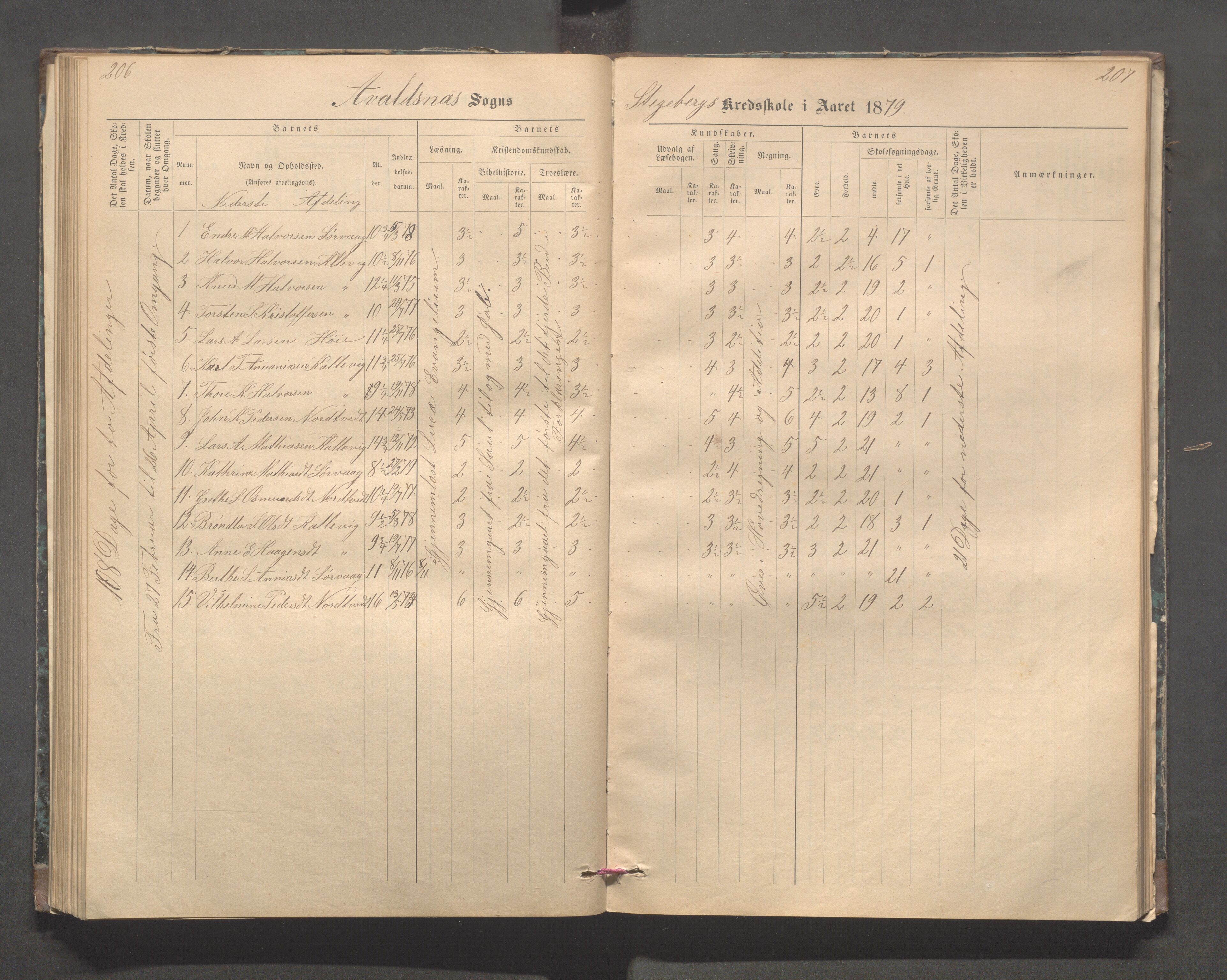 Avaldsnes kommune - Stegaberg skole, IKAR/K-101715/H/L0001: Skoleprotokoll - Førre, Stegeberg, 1878-1905, s. 206-207