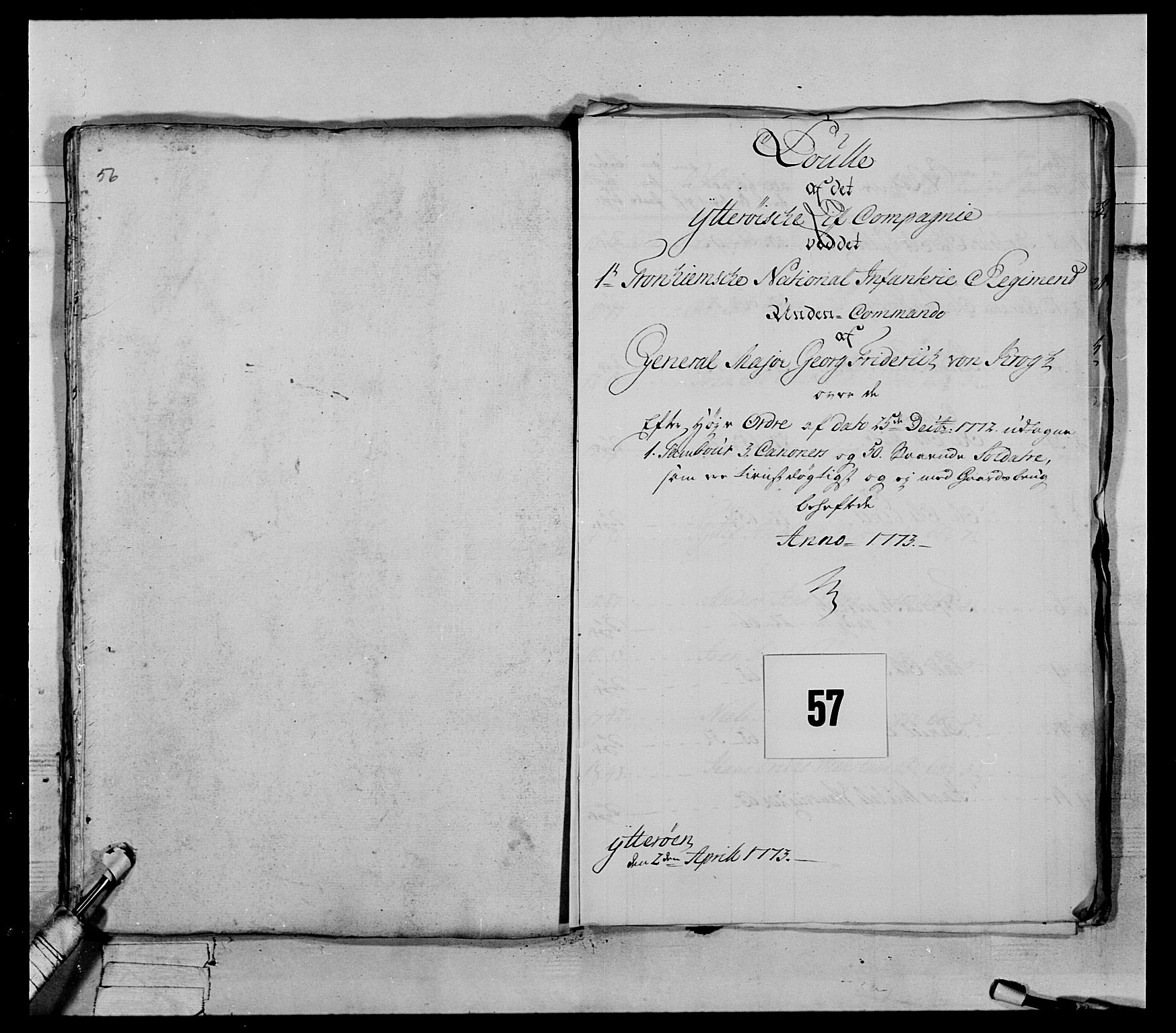 Generalitets- og kommissariatskollegiet, Det kongelige norske kommissariatskollegium, RA/EA-5420/E/Eh/L0072: 1. Trondheimske nasjonale infanteriregiment, 1773, s. 491