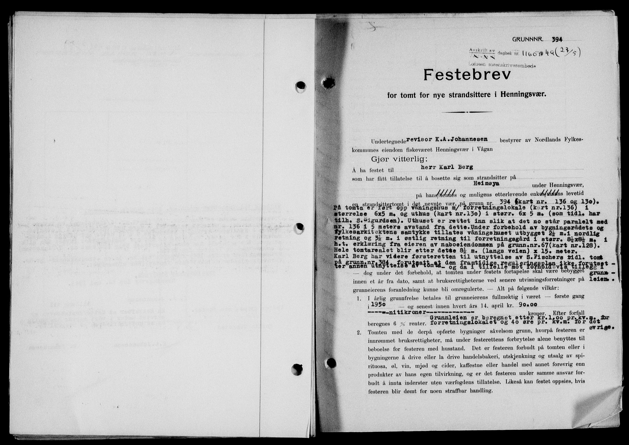 Lofoten sorenskriveri, SAT/A-0017/1/2/2C/L0020a: Pantebok nr. 20a, 1948-1949, Dagboknr: 1160/1949