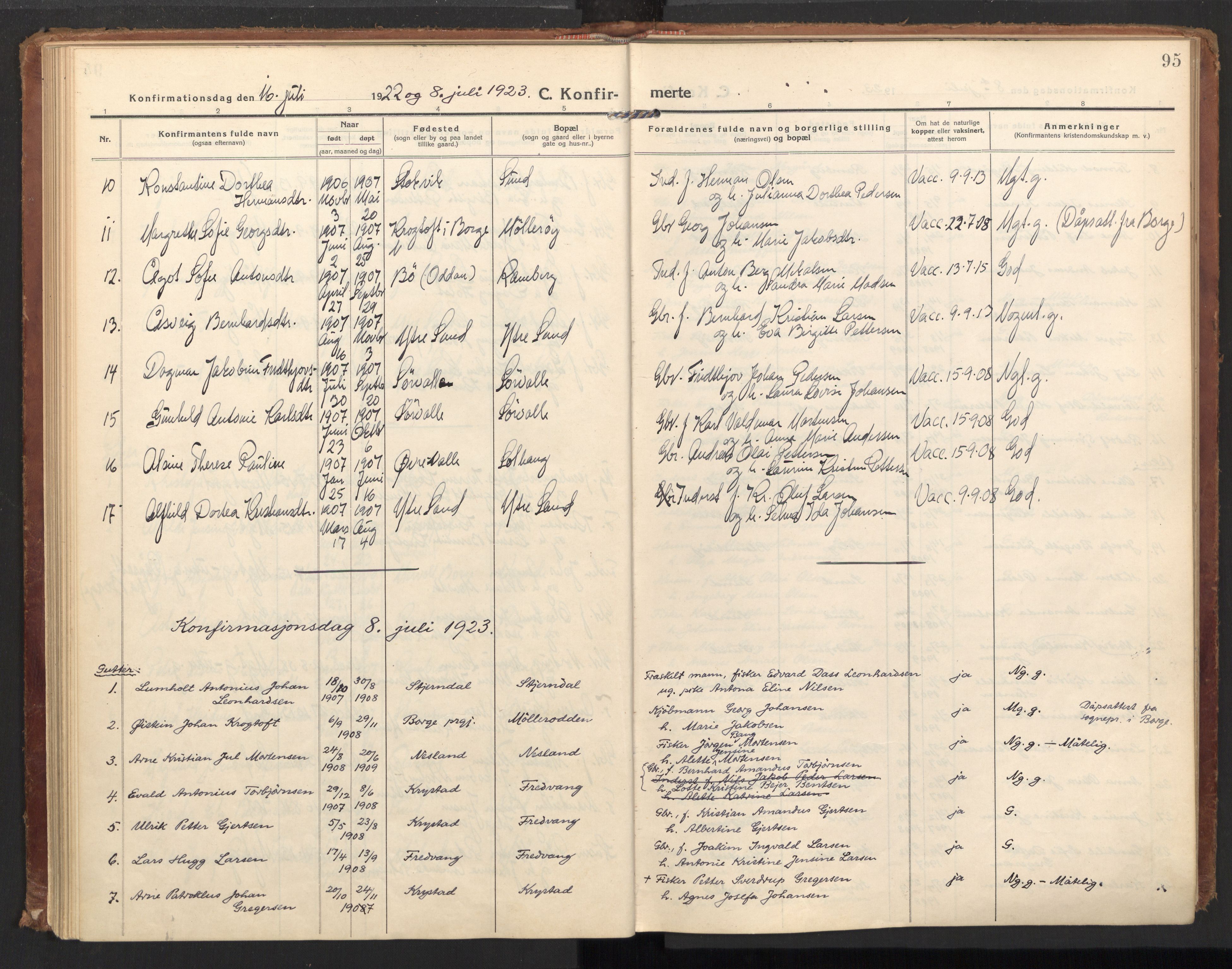 Ministerialprotokoller, klokkerbøker og fødselsregistre - Nordland, AV/SAT-A-1459/885/L1210: Ministerialbok nr. 885A10, 1916-1926, s. 95