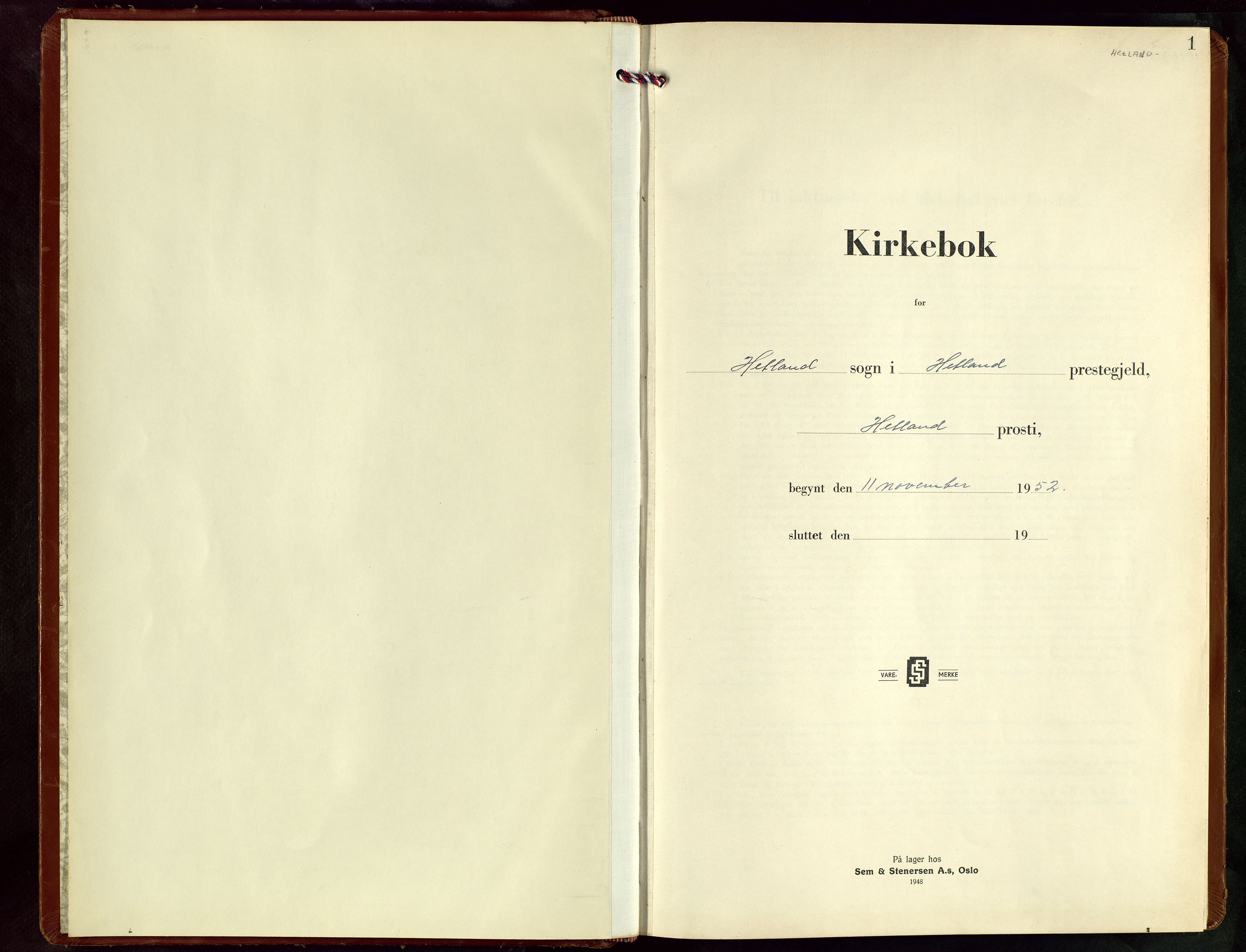 Hetland sokneprestkontor, SAST/A-101826/30/30BB/L0018: Klokkerbok nr. B 18, 1952-1960, s. 1
