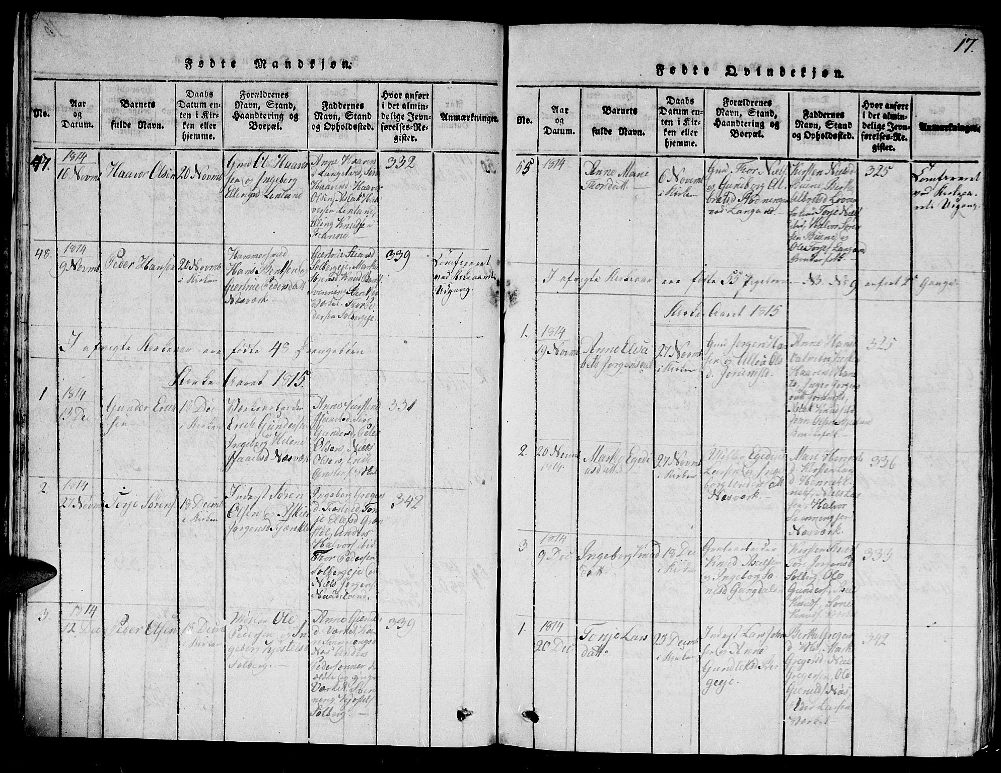 Holt sokneprestkontor, AV/SAK-1111-0021/F/Fb/L0006: Klokkerbok nr. B 6, 1813-1823, s. 17