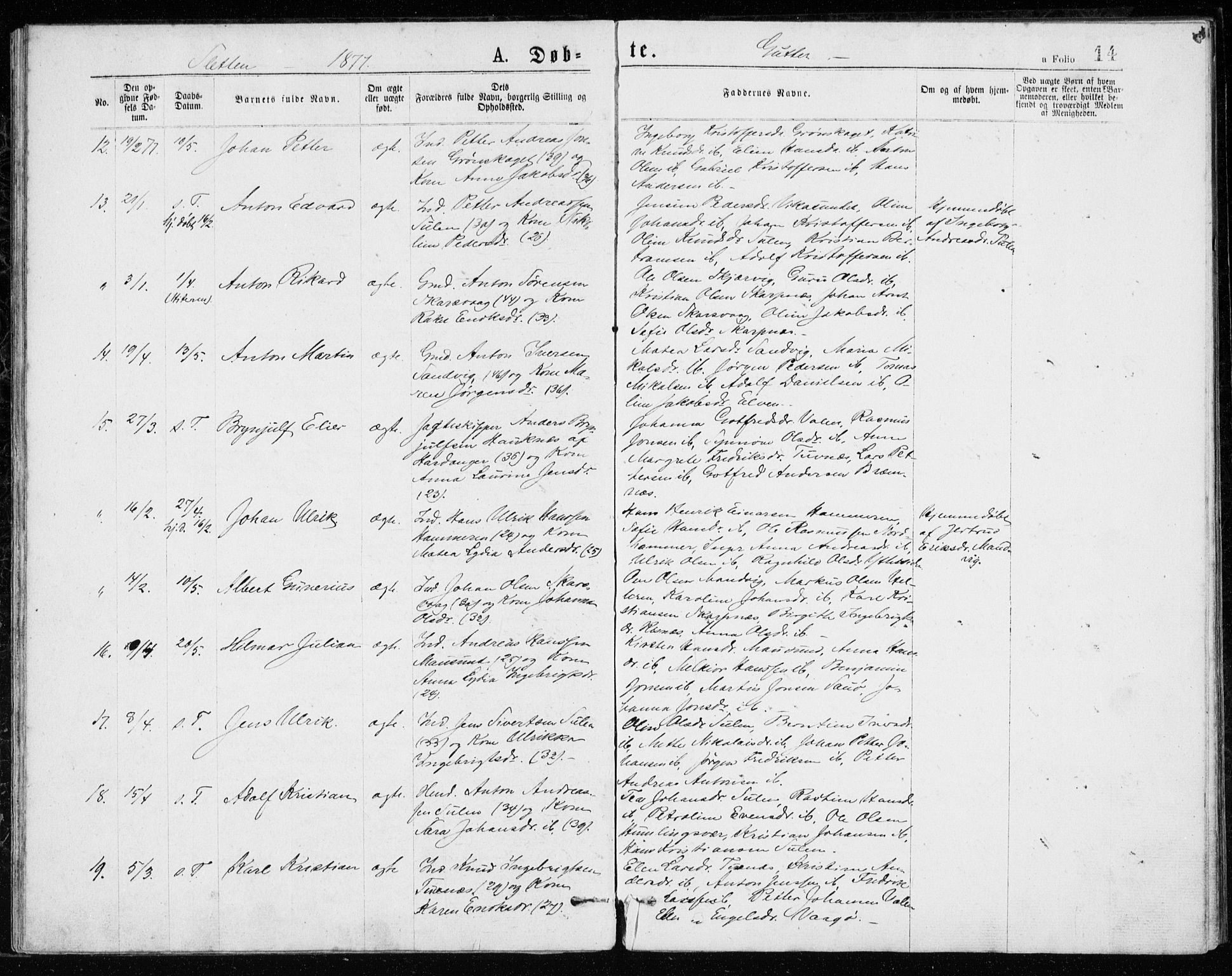 Ministerialprotokoller, klokkerbøker og fødselsregistre - Sør-Trøndelag, AV/SAT-A-1456/640/L0577: Ministerialbok nr. 640A02, 1877-1878, s. 14