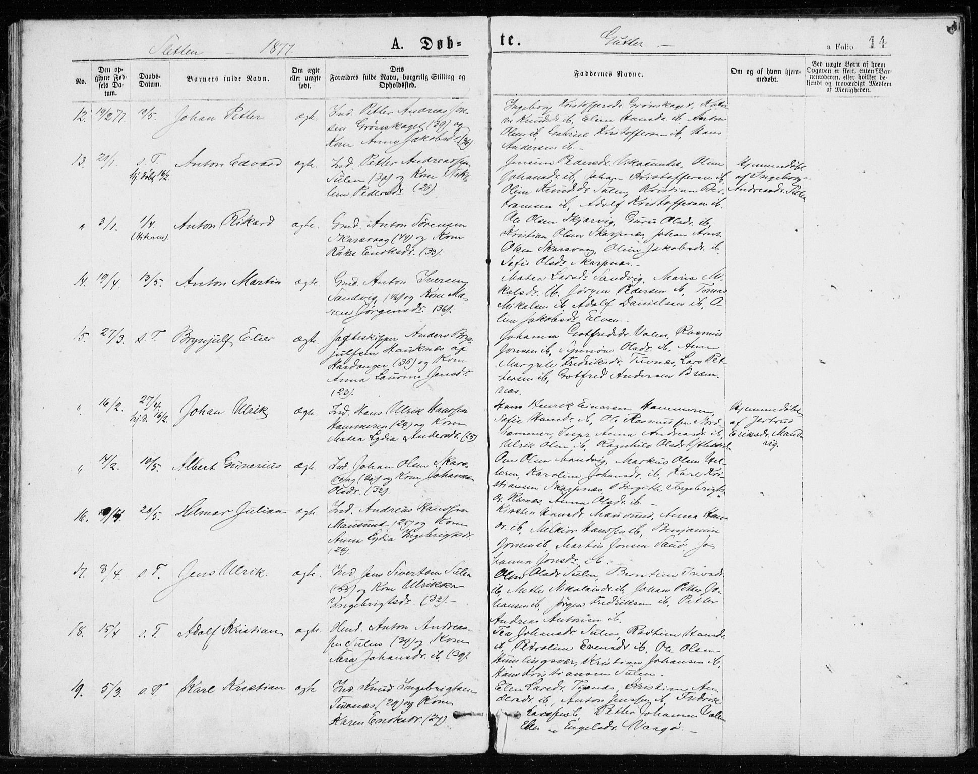 Ministerialprotokoller, klokkerbøker og fødselsregistre - Sør-Trøndelag, SAT/A-1456/640/L0577: Ministerialbok nr. 640A02, 1877-1878, s. 14