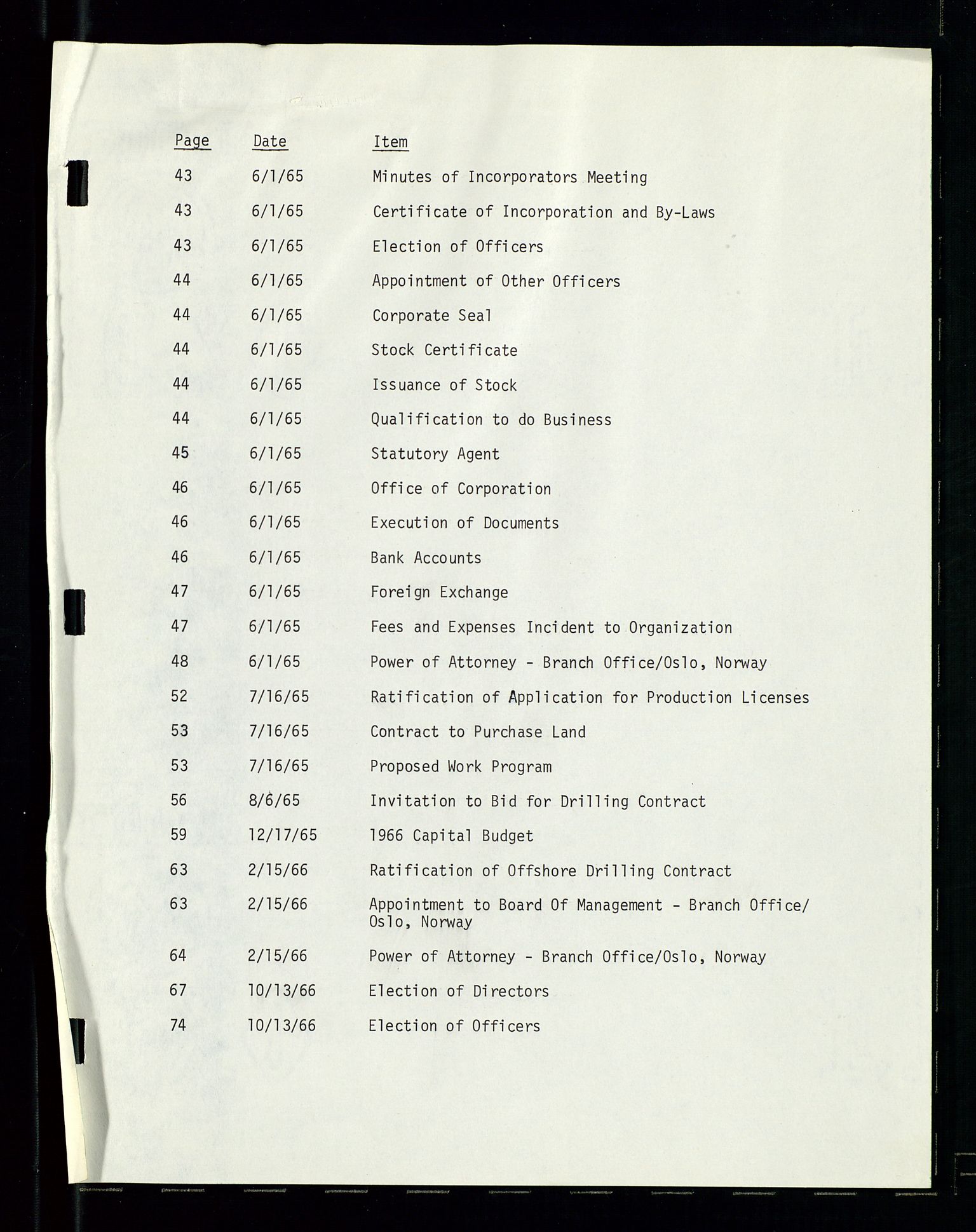 Pa 1512 - Esso Exploration and Production Norway Inc., AV/SAST-A-101917/A/Aa/L0001/0001: Styredokumenter / Corporate records, By-Laws, Board meeting minutes, Incorporations, 1965-1975