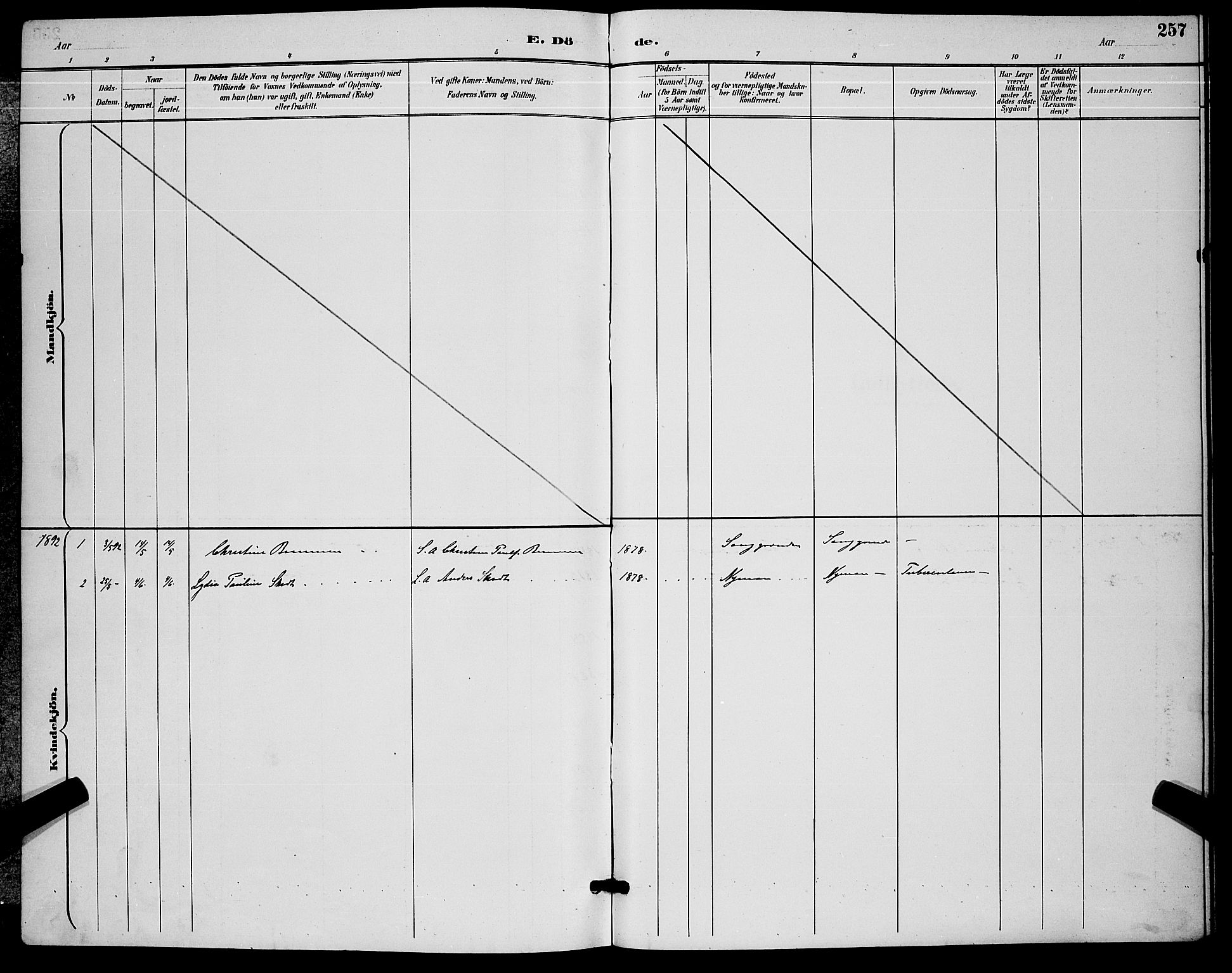 Kongsberg kirkebøker, AV/SAKO-A-22/G/Ga/L0006: Klokkerbok nr. 6, 1890-1901, s. 257