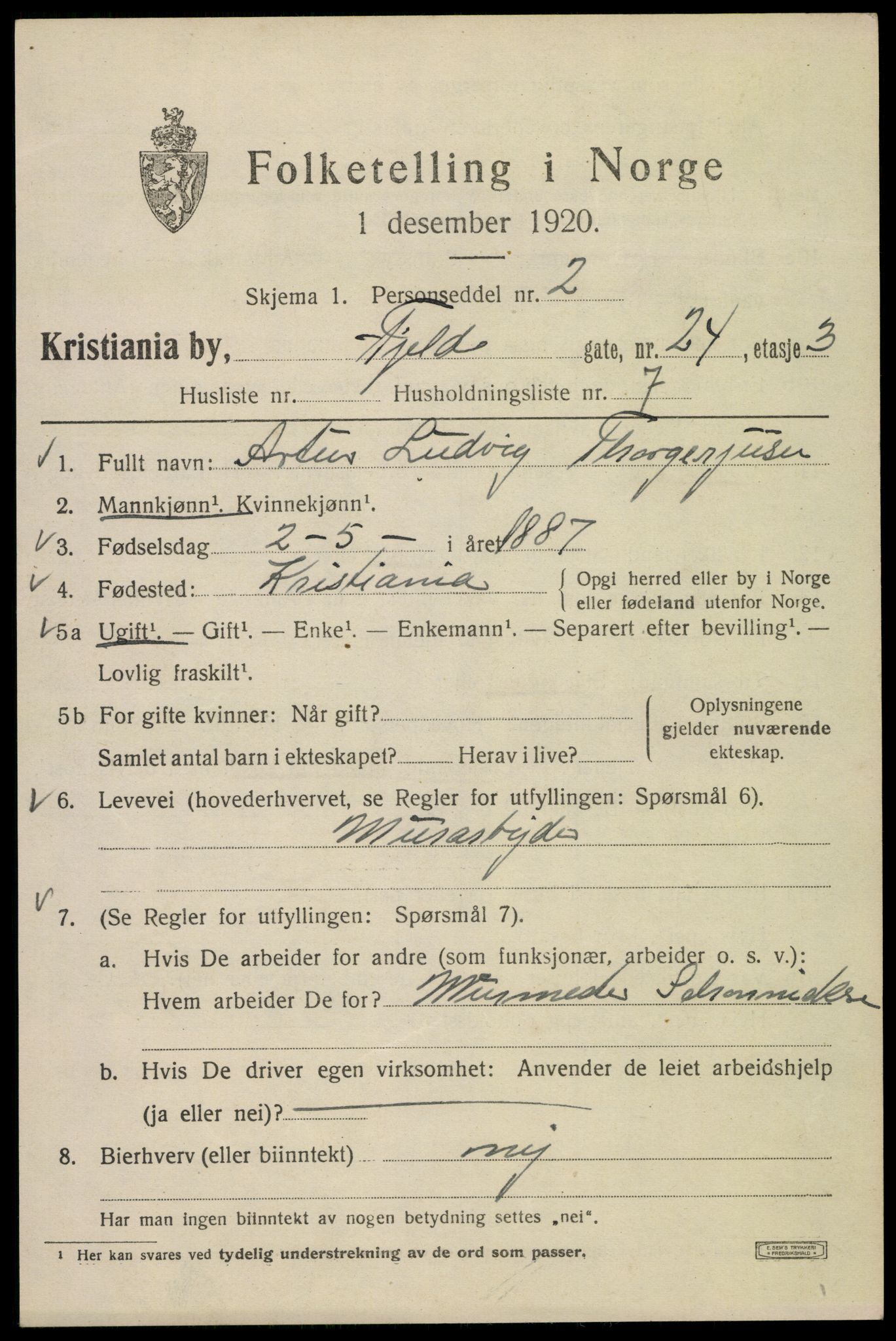 SAO, Folketelling 1920 for 0301 Kristiania kjøpstad, 1920, s. 229659