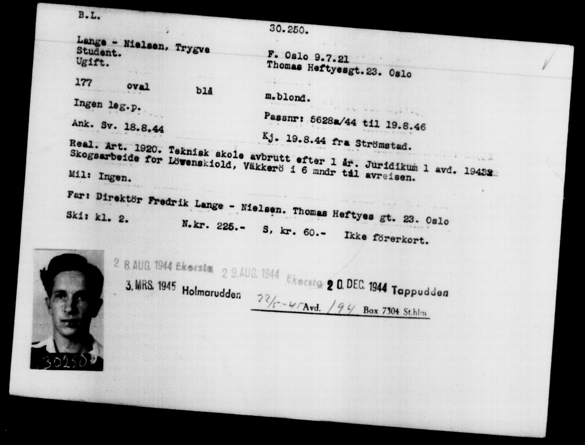 Utenriksstasjonene, Legasjonen i Stockholm, Flyktningkontoret, AV/RA-S-6753/V/Va/L0012: Kjesäterkartoteket, flyktninger med registreringsnr. 28300-31566, 1940-1945, s. 2144