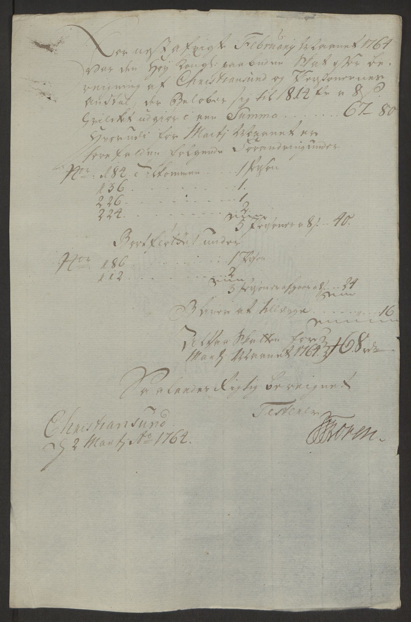 Rentekammeret inntil 1814, Reviderte regnskaper, Byregnskaper, AV/RA-EA-4066/R/Rr/L0495/0004: [R1] Kontribusjonsregnskap / Ekstraskatt, 1762-1772, s. 39