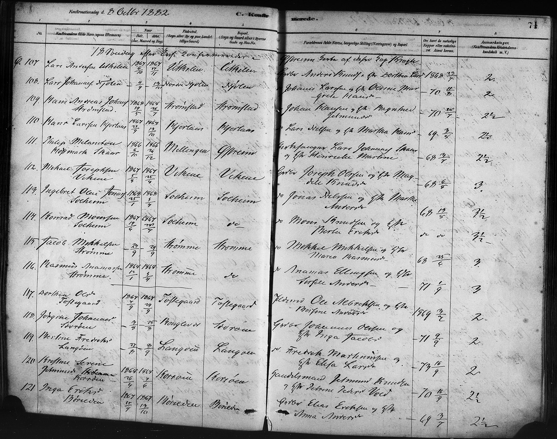 Lindås Sokneprestembete, AV/SAB-A-76701/H/Haa/Haaa/L0019: Ministerialbok nr. A 19, 1878-1912, s. 71