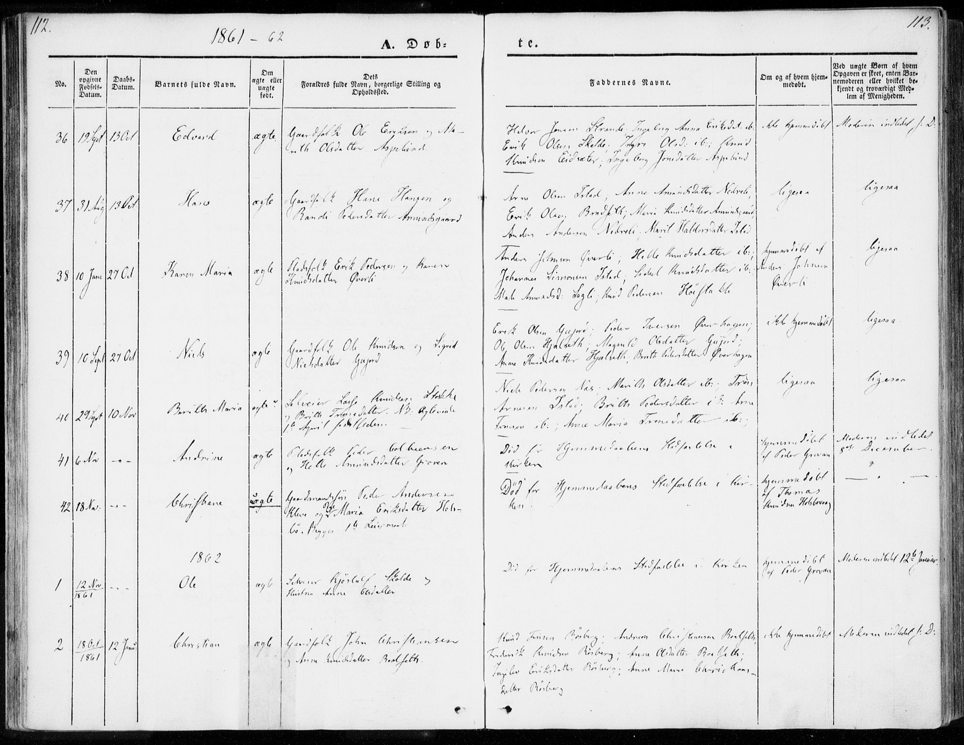 Ministerialprotokoller, klokkerbøker og fødselsregistre - Møre og Romsdal, SAT/A-1454/557/L0680: Ministerialbok nr. 557A02, 1843-1869, s. 112-113