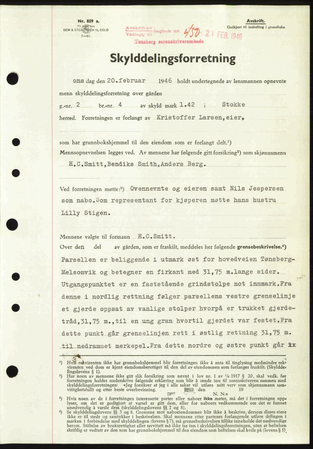 Jarlsberg sorenskriveri, SAKO/A-131/G/Ga/Gaa/L0018b: Pantebok nr. A-18b, 1946-1946, Dagboknr: 450/1946