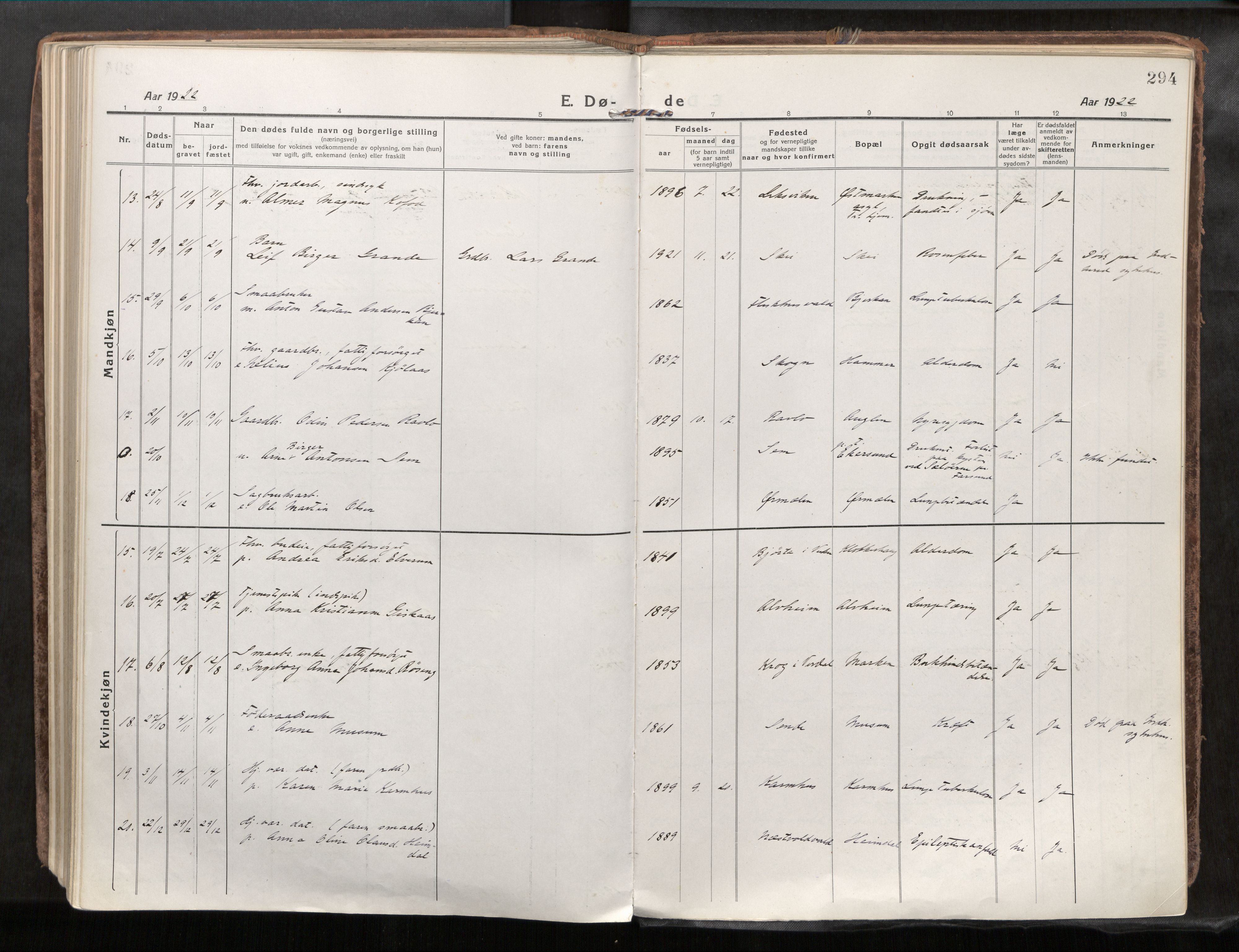 Verdal sokneprestkontor, AV/SAT-A-1156/2/H/Haa/L0001: Ministerialbok nr. 1, 1917-1932, s. 294