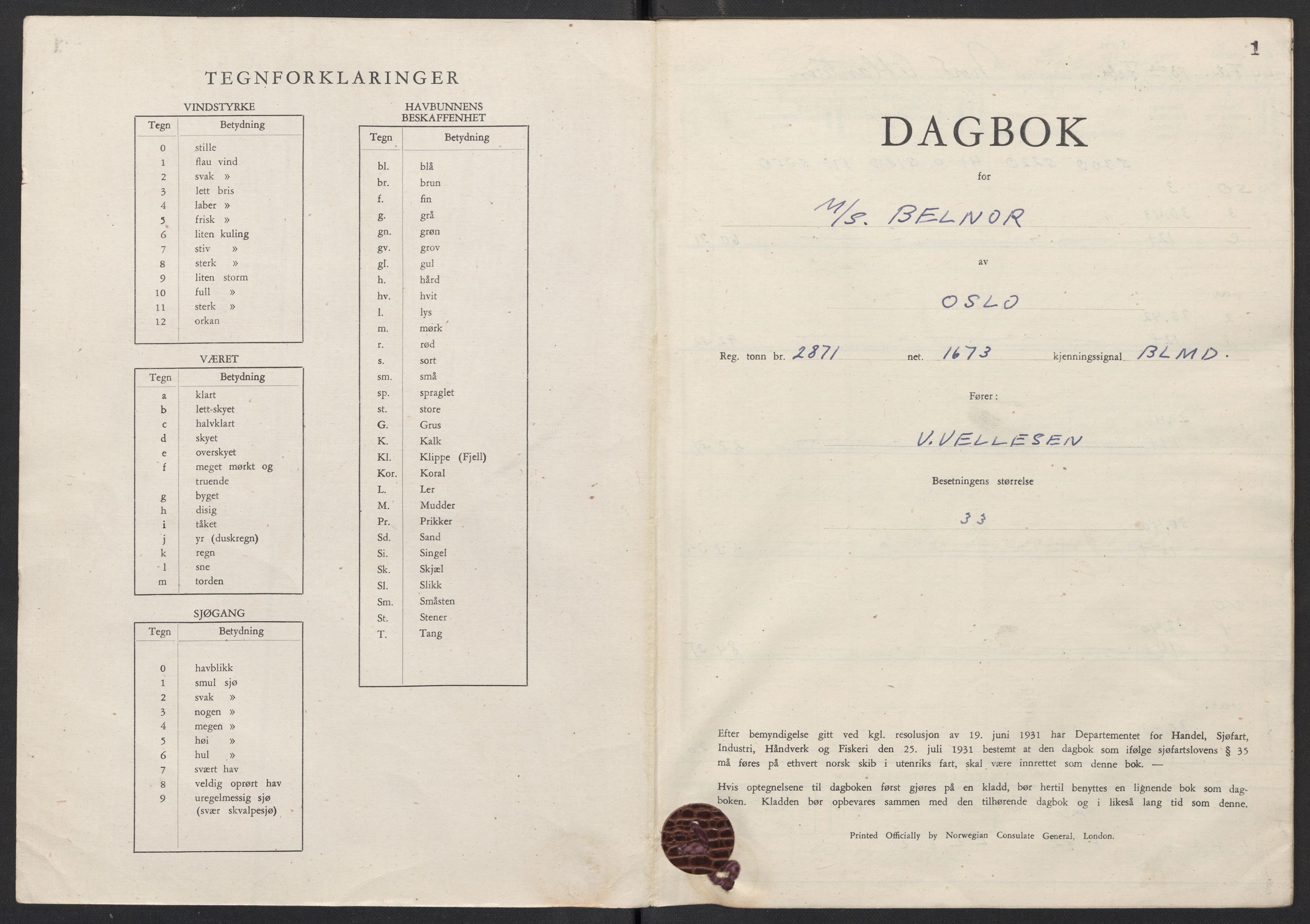 Nortraship, Skipsdagbøker, RA/S-2168/F/L1544/0005: Boknr. 8432 - 8445 / Boknr. 8436 Belnor, 1944