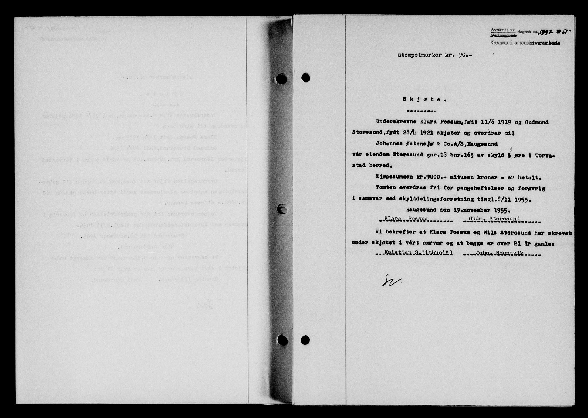 Karmsund sorenskriveri, SAST/A-100311/01/II/IIB/L0117: Pantebok nr. 97Ab, 1955-1955, Dagboknr: 3797/1955