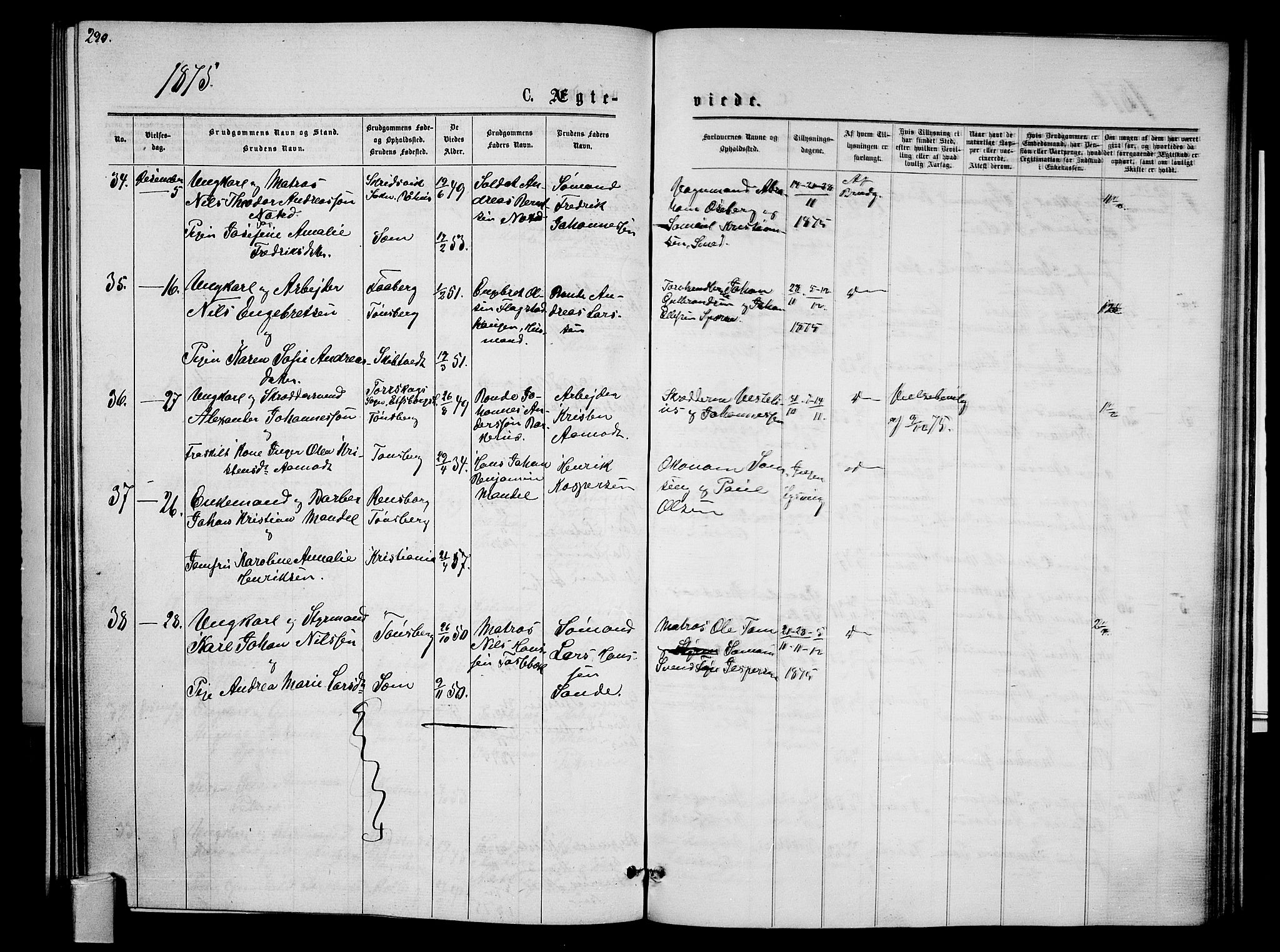Tønsberg kirkebøker, AV/SAKO-A-330/G/Ga/L0005: Klokkerbok nr. 5, 1875-1885, s. 290