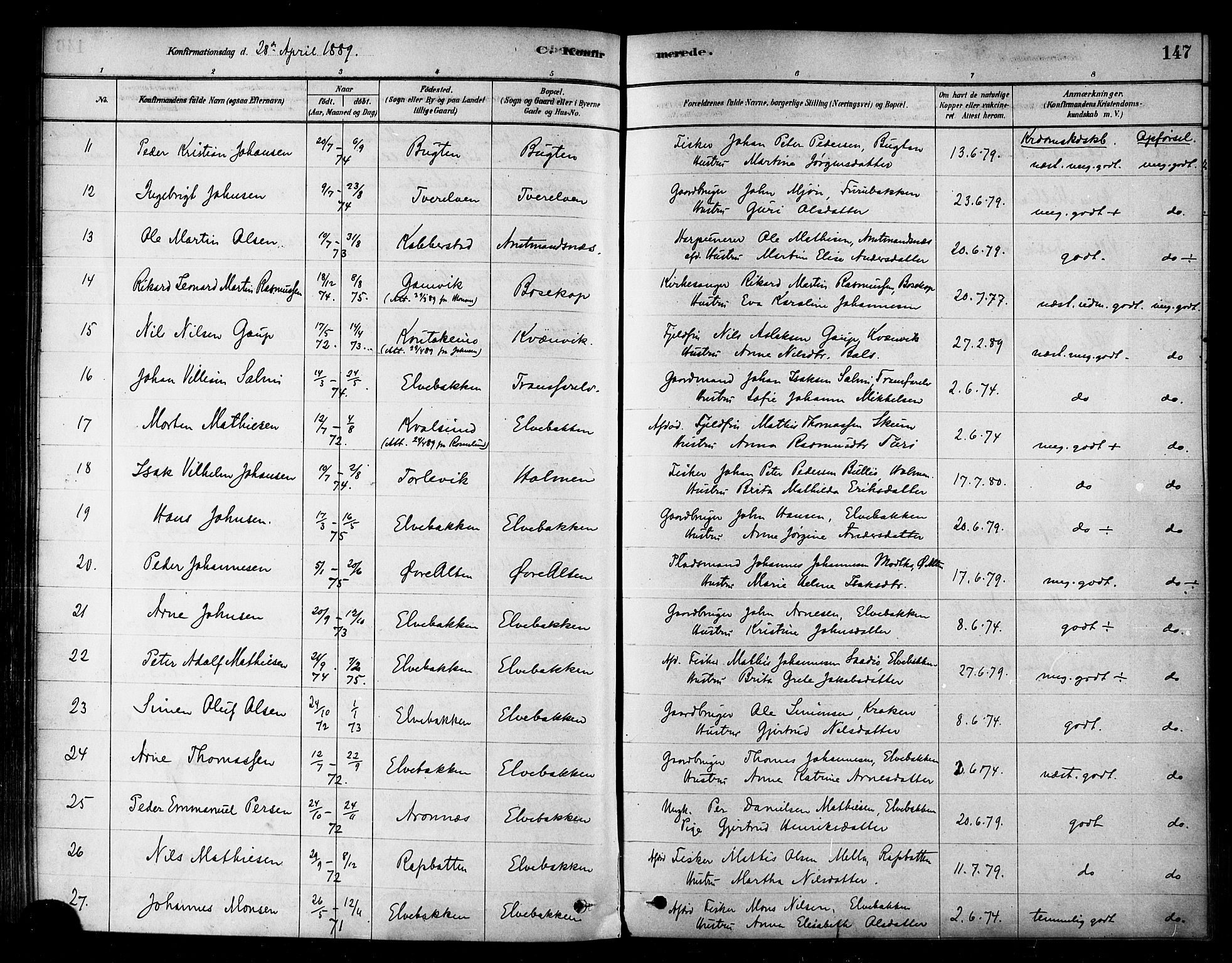 Alta sokneprestkontor, AV/SATØ-S-1338/H/Ha/L0002.kirke: Ministerialbok nr. 2, 1879-1892, s. 147