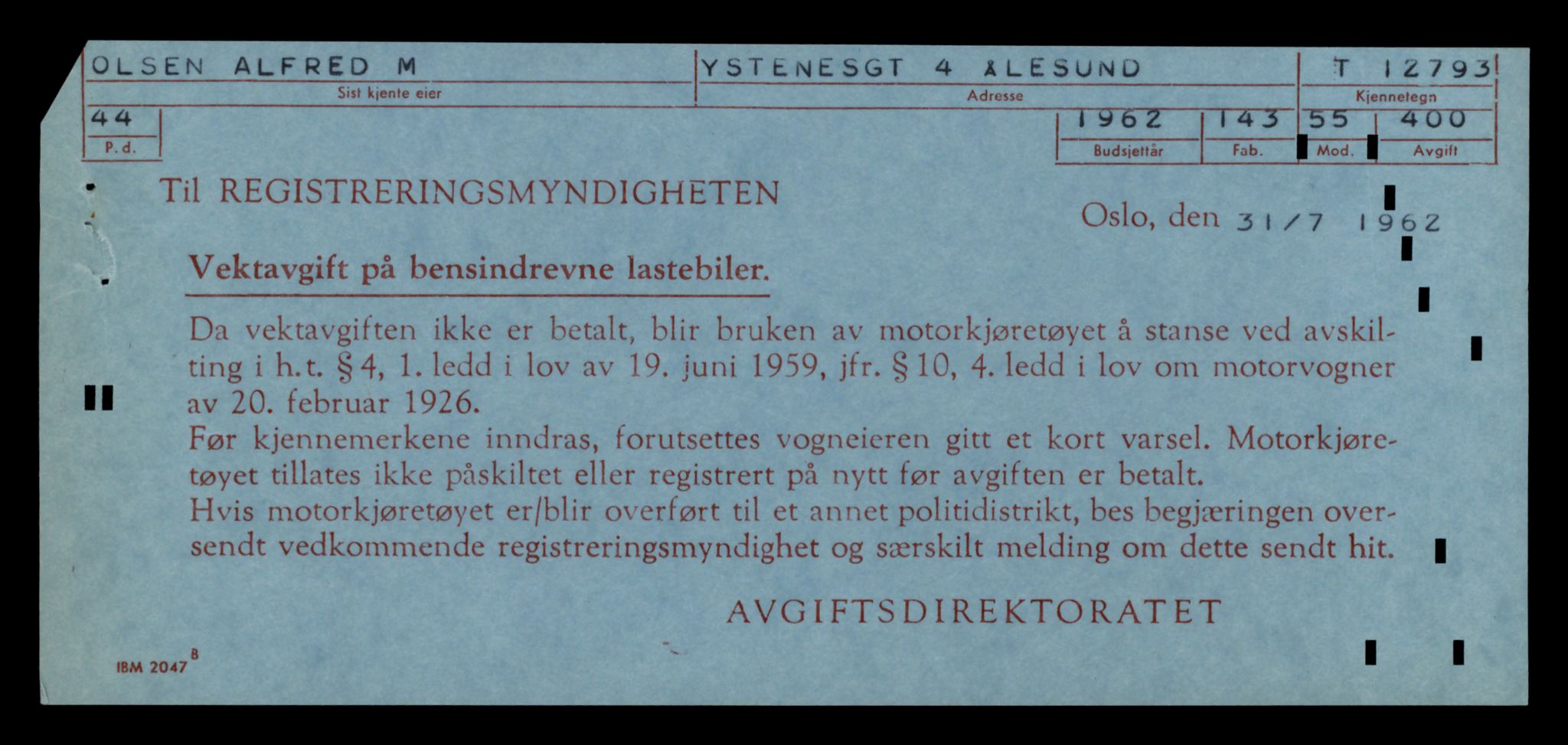 Møre og Romsdal vegkontor - Ålesund trafikkstasjon, AV/SAT-A-4099/F/Fe/L0035: Registreringskort for kjøretøy T 12653 - T 12829, 1927-1998, s. 2338