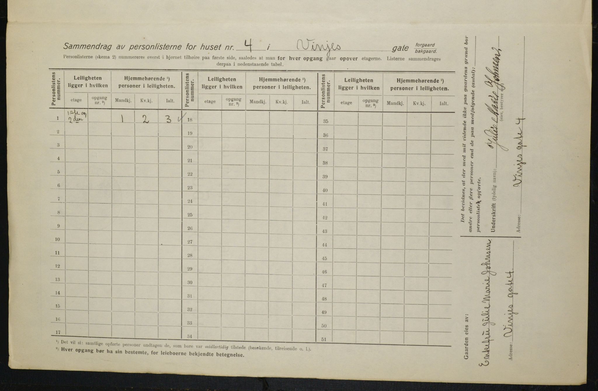 OBA, Kommunal folketelling 1.2.1916 for Kristiania, 1916, s. 127403