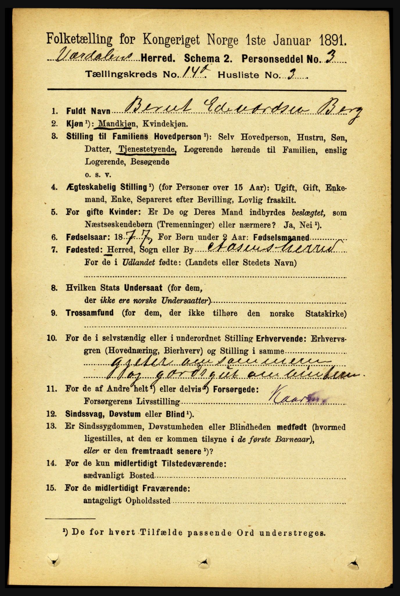 RA, Folketelling 1891 for 1721 Verdal herred, 1891, s. 7381