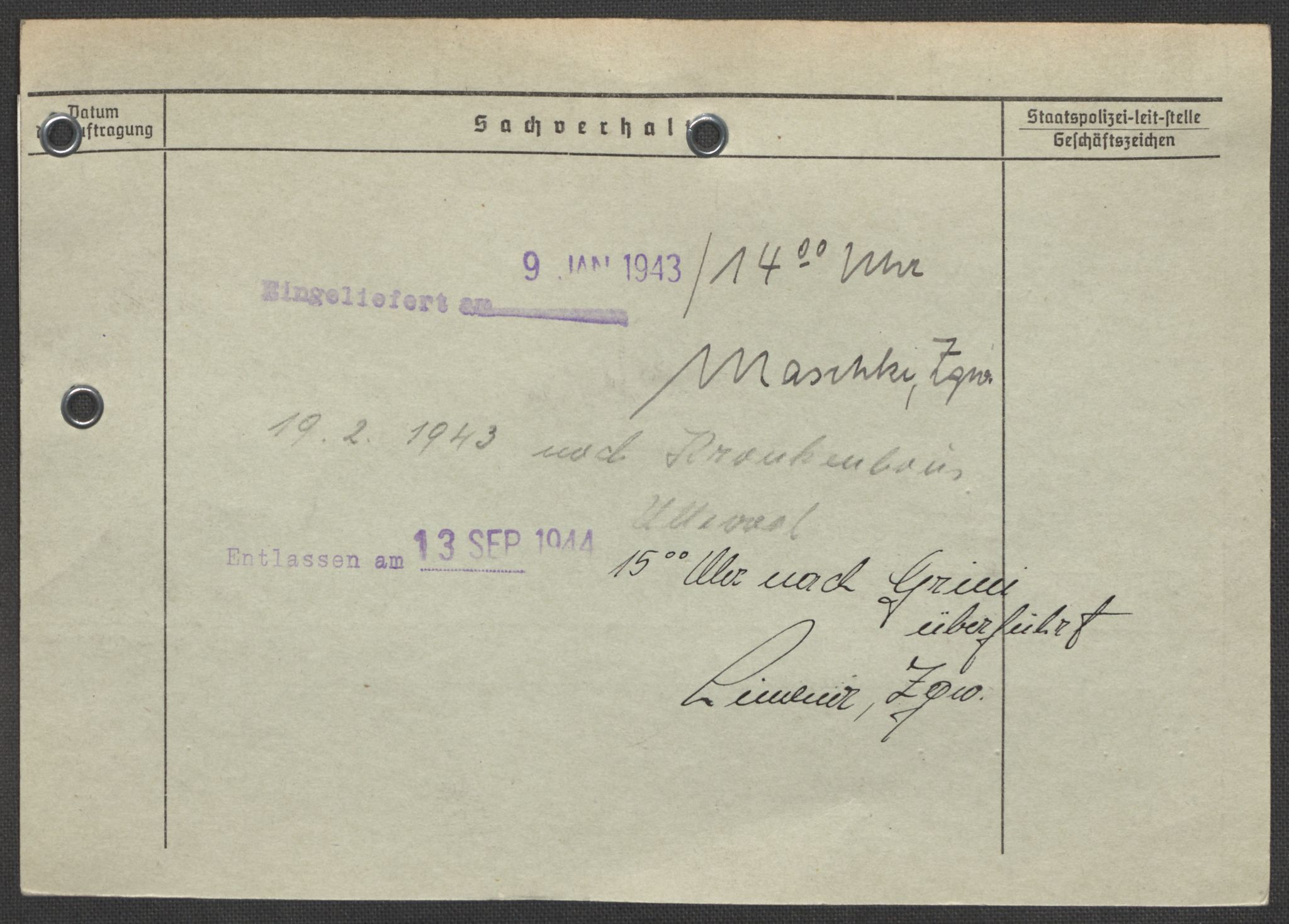 Befehlshaber der Sicherheitspolizei und des SD, AV/RA-RAFA-5969/E/Ea/Eaa/L0006: Register over norske fanger i Møllergata 19: Kj-Lund, 1940-1945, s. 63