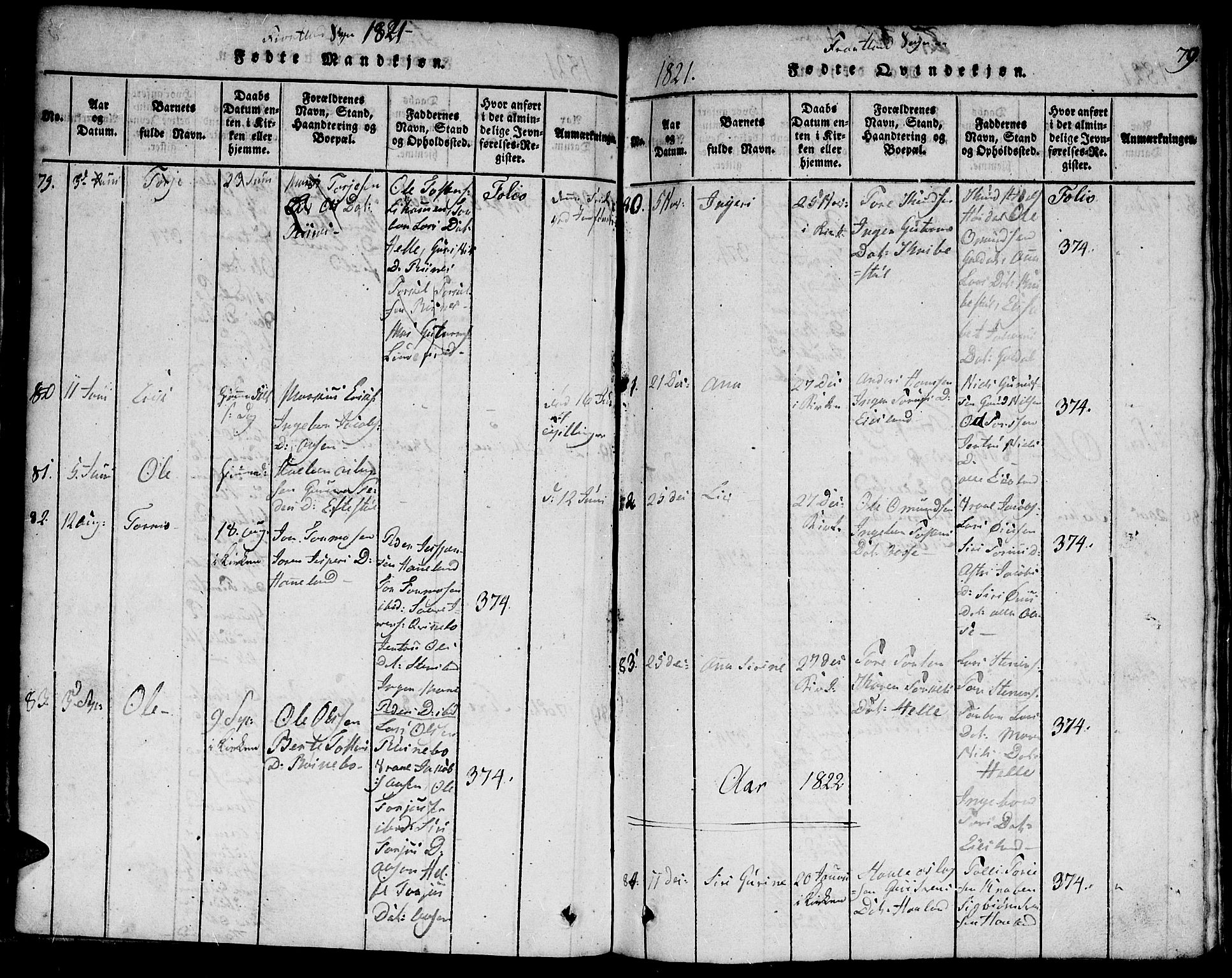 Hægebostad sokneprestkontor, SAK/1111-0024/F/Fa/Faa/L0002: Ministerialbok nr. A 2 /3, 1816-1825, s. 79