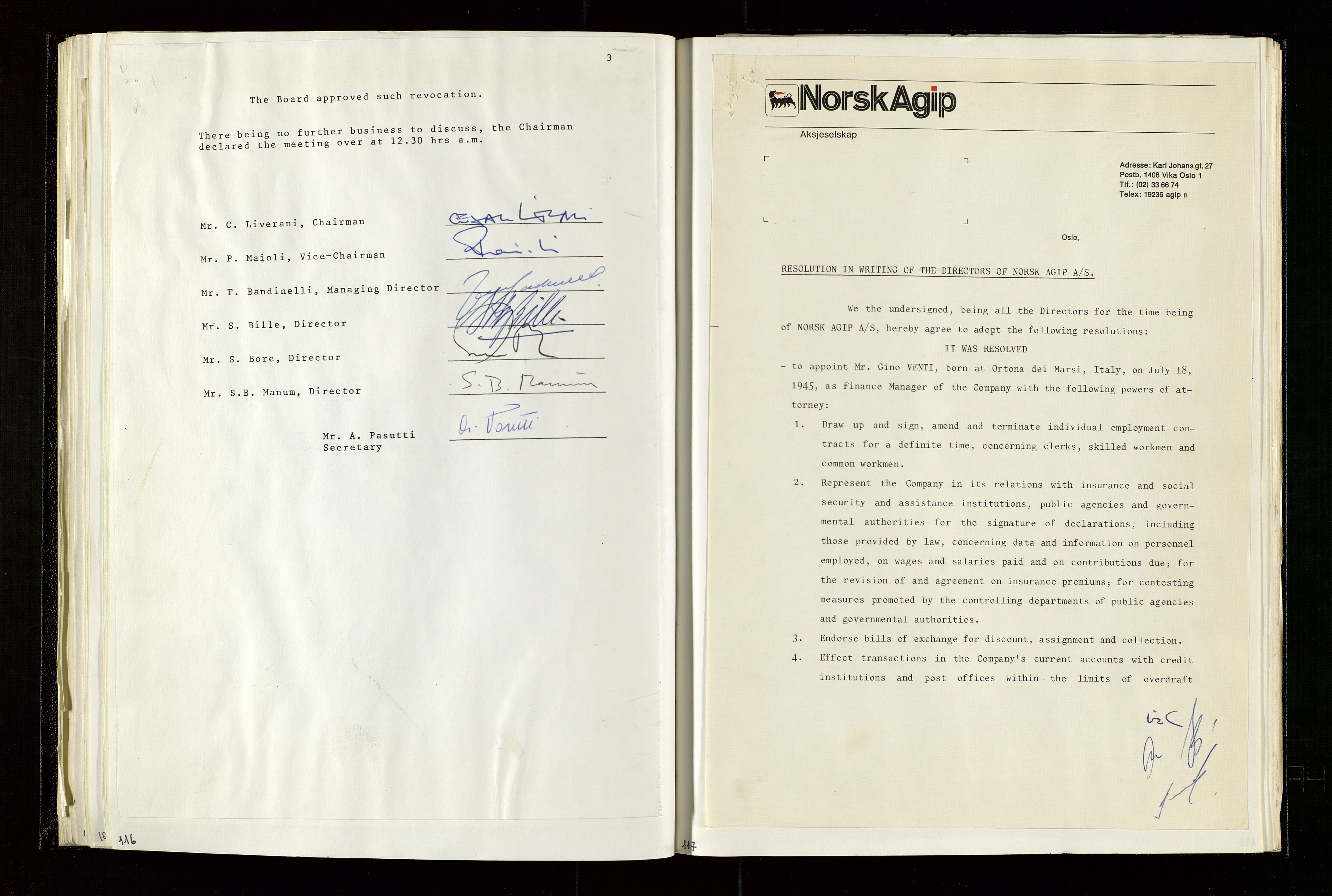 Pa 1583 - Norsk Agip AS, SAST/A-102138/A/Aa/L0003: Board of Directors meeting minutes, 1979-1983, s. 116-117