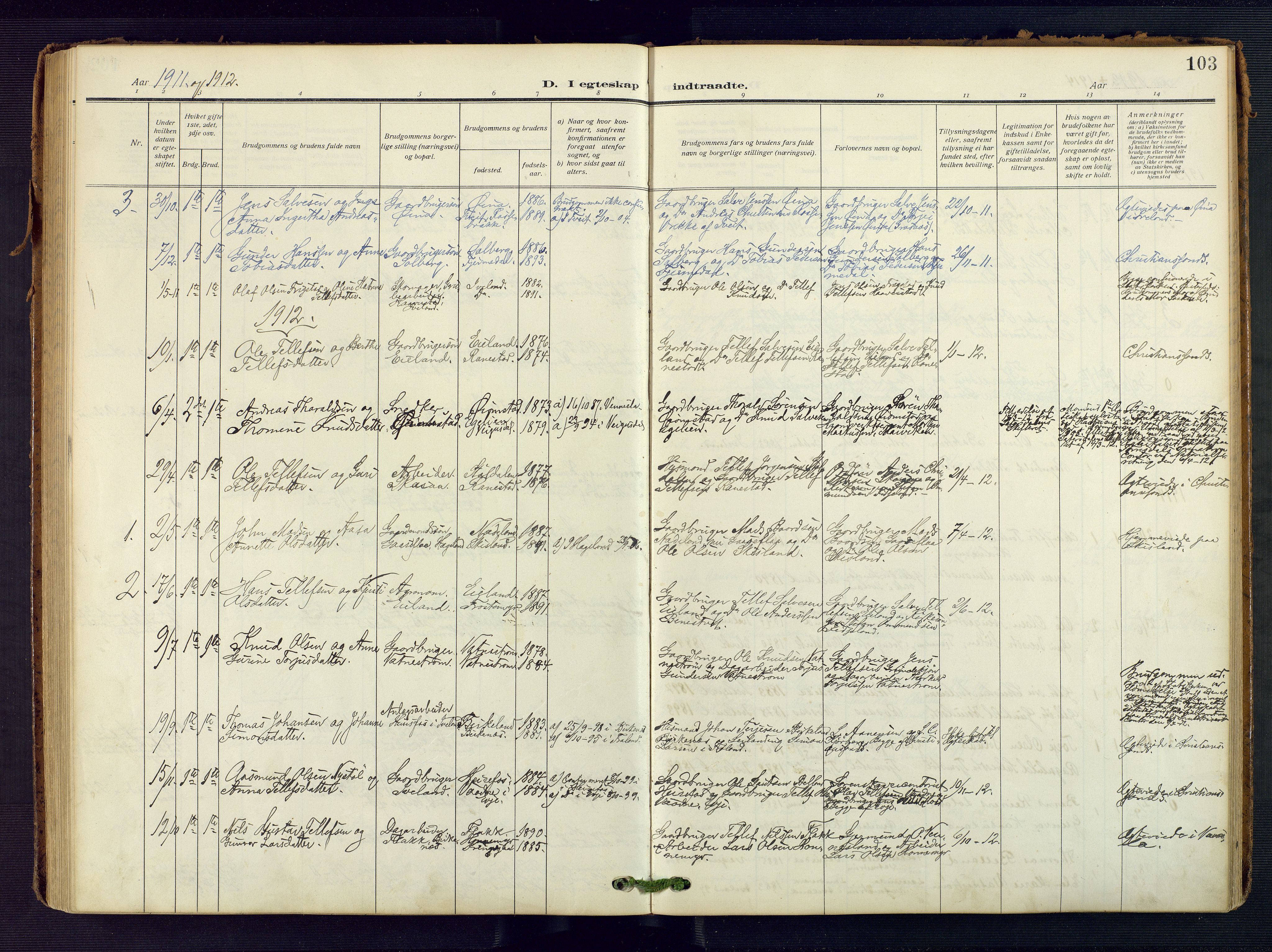 Evje sokneprestkontor, SAK/1111-0008/F/Fa/Fac/L0004: Ministerialbok nr. A 4, 1910-1932, s. 103