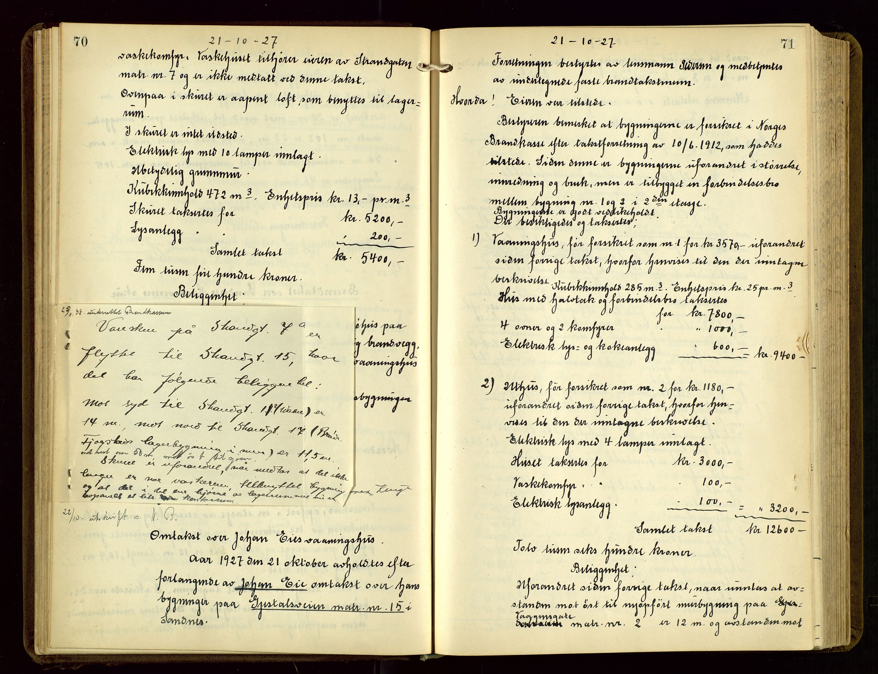 Sandnes lensmannskontor, AV/SAST-A-100167/Goa/L0003: "Brandtakstprotokol", 1924-1934, s. 70-71