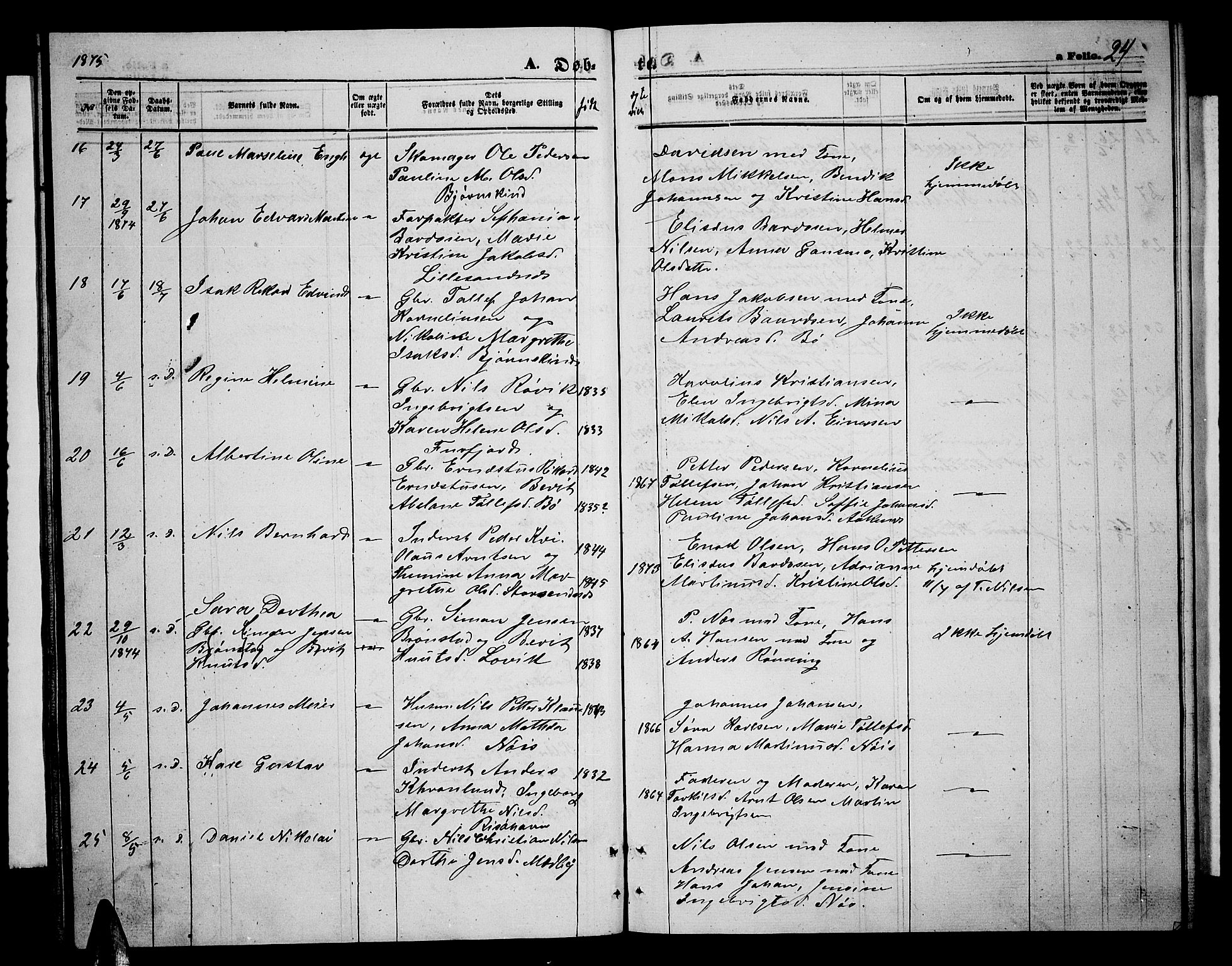 Ministerialprotokoller, klokkerbøker og fødselsregistre - Nordland, SAT/A-1459/898/L1426: Klokkerbok nr. 898C01, 1869-1886, s. 24