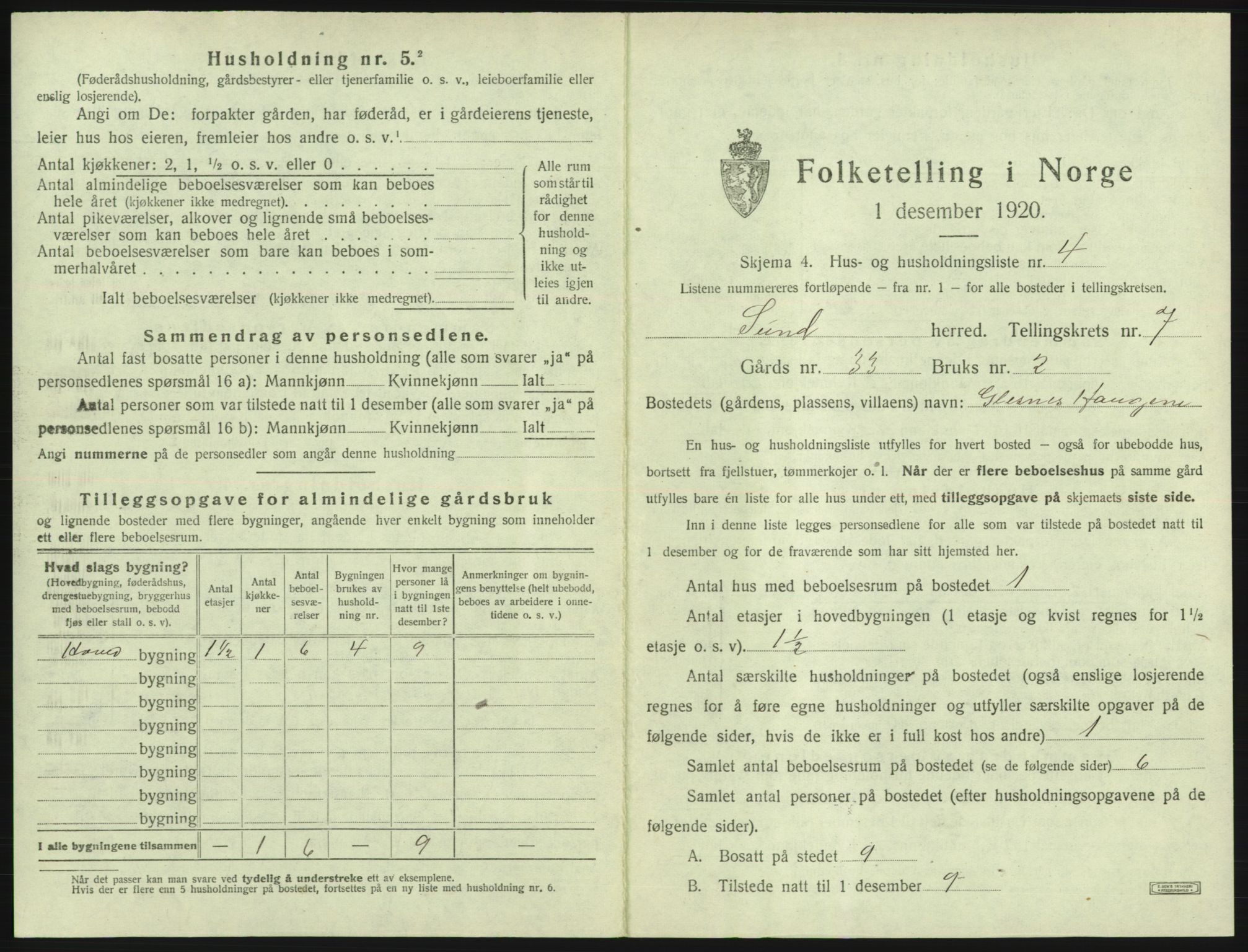 SAB, Folketelling 1920 for 1245 Sund herred, 1920, s. 598