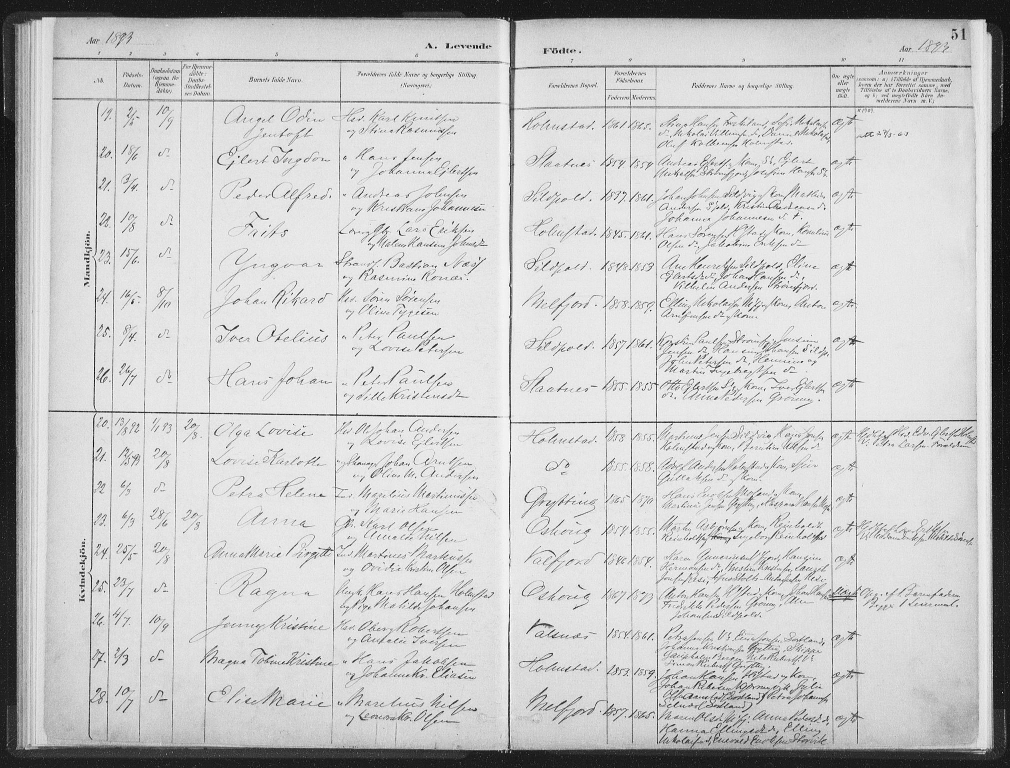 Ministerialprotokoller, klokkerbøker og fødselsregistre - Nordland, AV/SAT-A-1459/890/L1286: Ministerialbok nr. 890A01, 1882-1902, s. 51