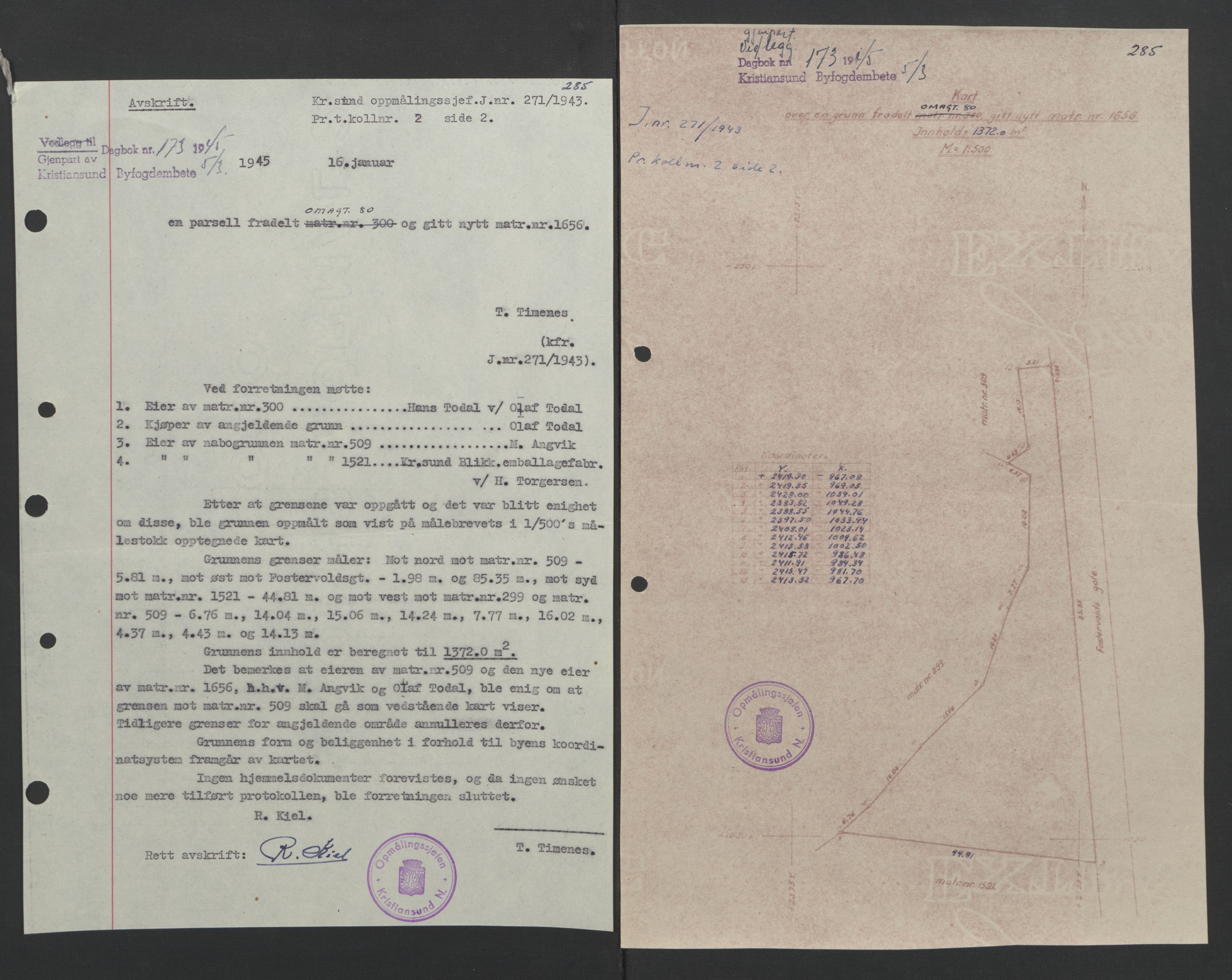 Kristiansund byfogd, AV/SAT-A-4587/A/27: Pantebok nr. 37, 1942-1945, Dagboknr: 173/1945