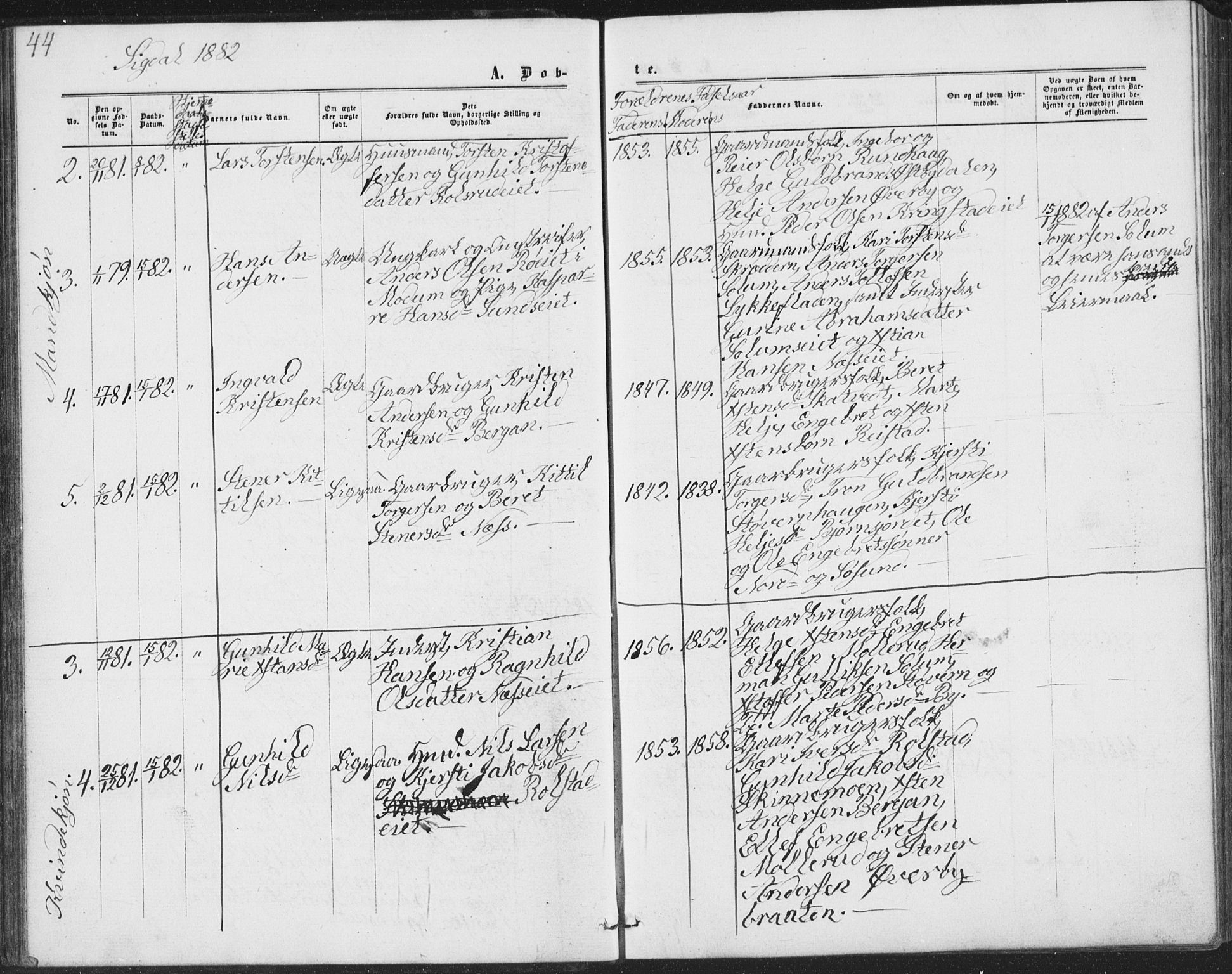 Sigdal kirkebøker, AV/SAKO-A-245/G/Ga/L0004: Klokkerbok nr. I 4, 1879-1885, s. 44