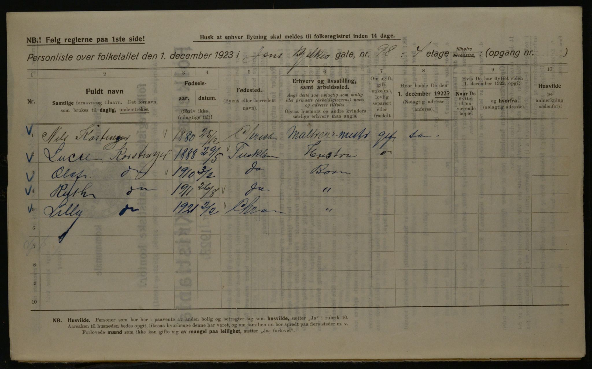 OBA, Kommunal folketelling 1.12.1923 for Kristiania, 1923, s. 52433