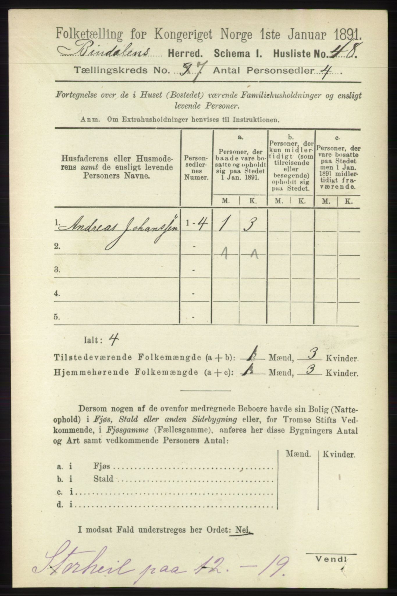 RA, Folketelling 1891 for 1811 Bindal herred, 1891, s. 2243