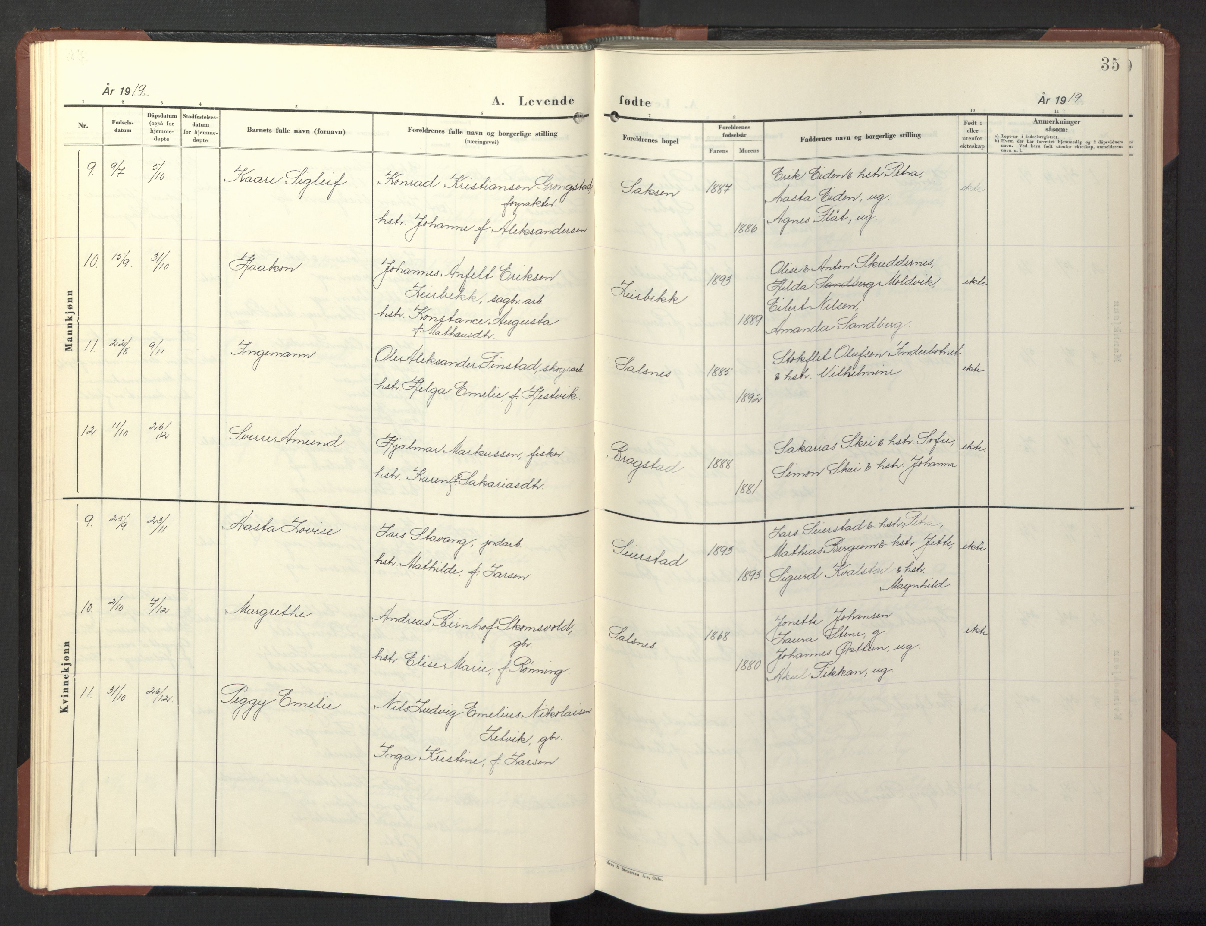 Ministerialprotokoller, klokkerbøker og fødselsregistre - Nord-Trøndelag, AV/SAT-A-1458/773/L0625: Klokkerbok nr. 773C01, 1910-1952, s. 35